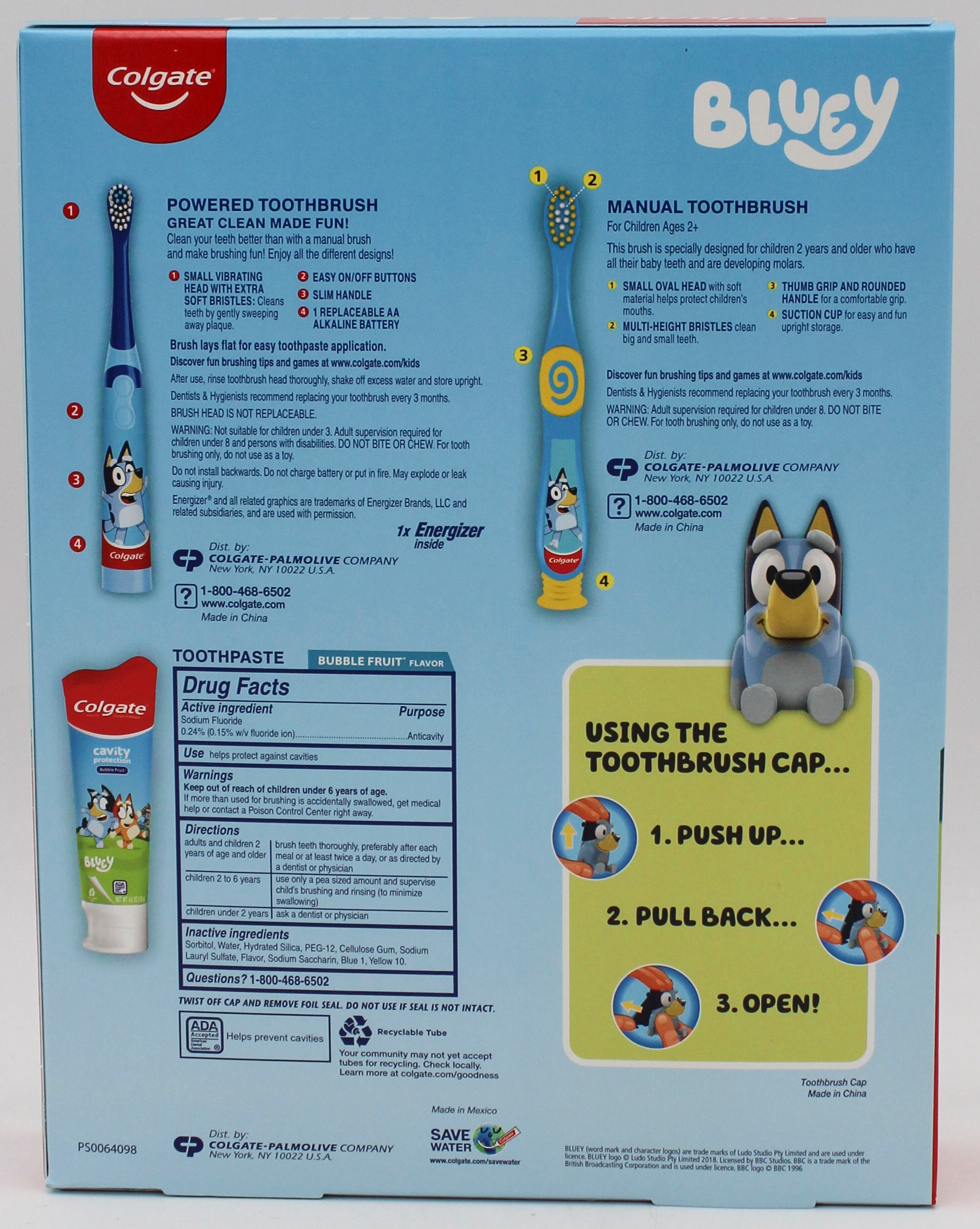 COLGATE KIDS BLUEY GIFT SET - TOOTHBRUSH, TOOTHPASTE, CAP NI