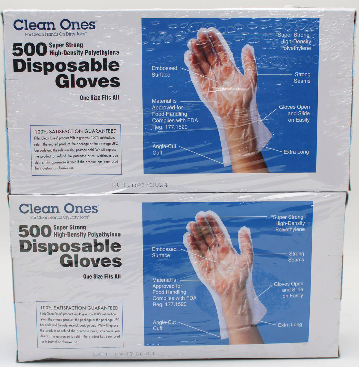 2PK 500CT POLY GLOVES (1000 TOTAL)