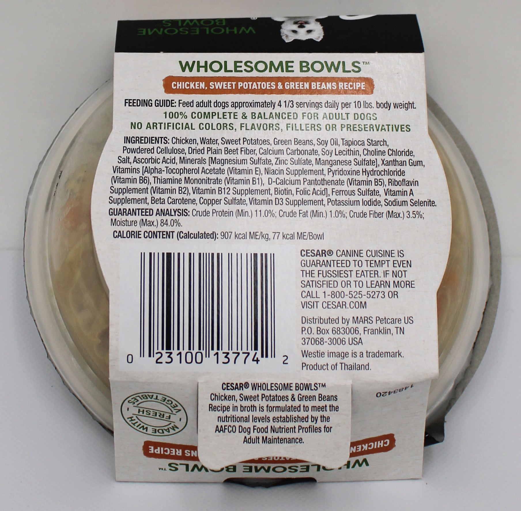 CESAR WHOLESOME BOWLS WET DOG FOOD WITH CHICKEN, SWEET POTATO & GREEN BEANS 3oz. BB 1/4/2027