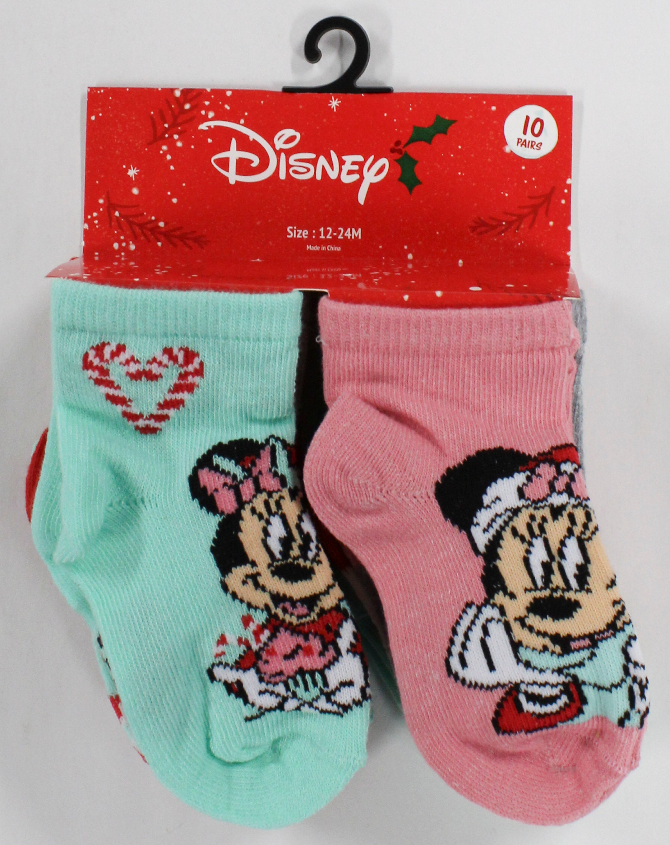 10pk 12-24m MINNIE MOUSE SWEET XMAS QRT SOCKS