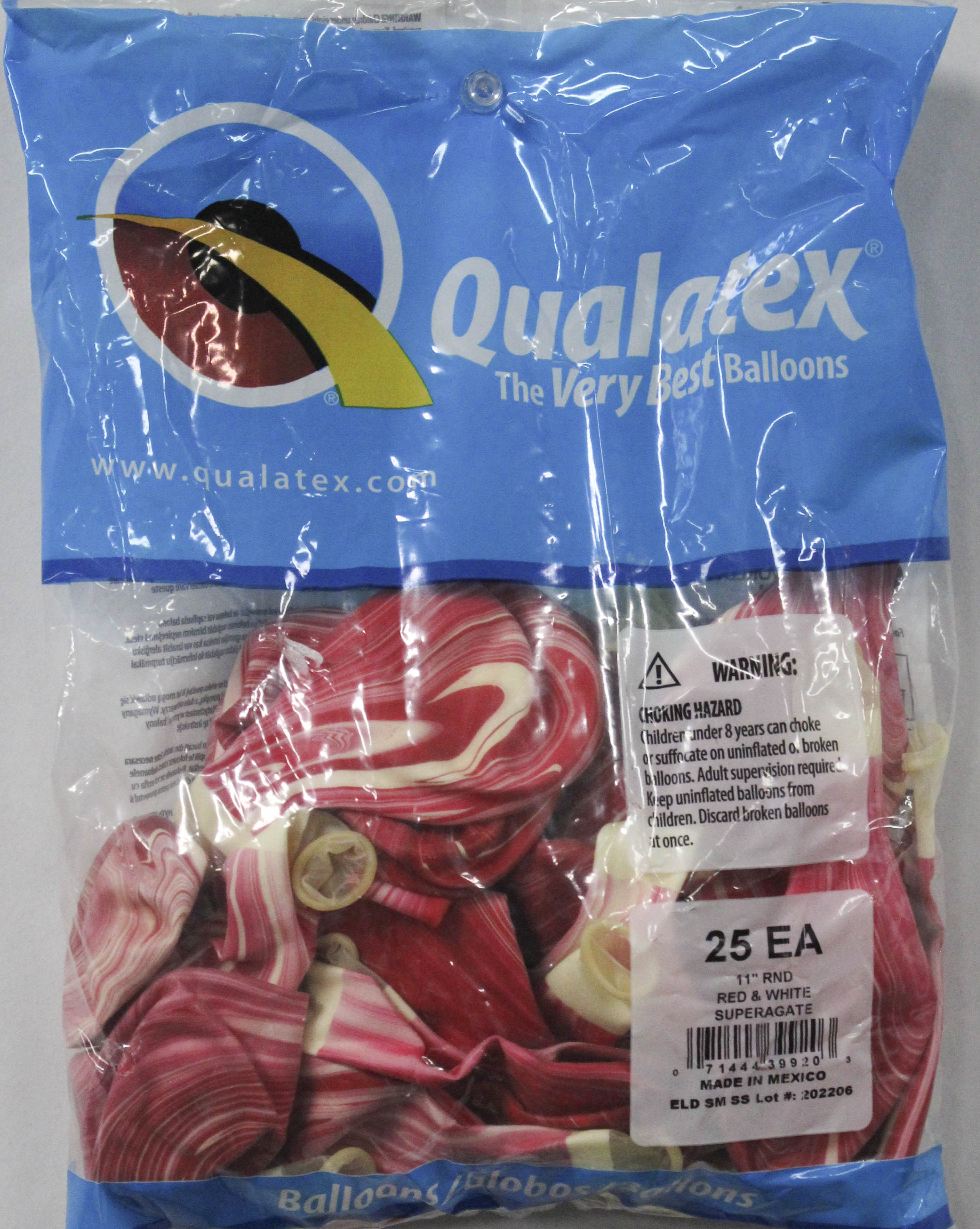 11" RND QX LATEX PLAIN 025CT RED WHITE SUPERAGATE