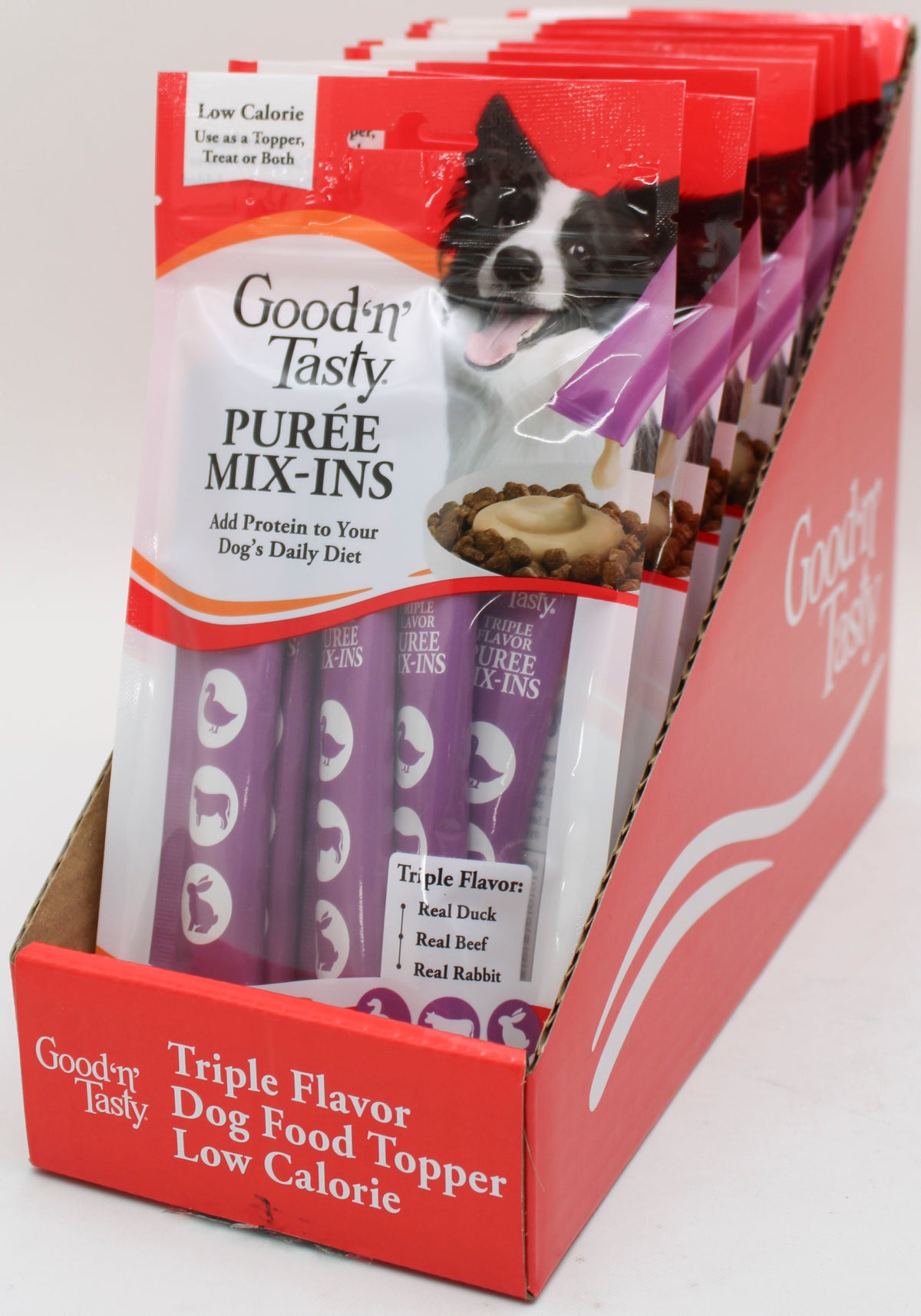 GOOD N TASTY TRIPLE FLAVOR DOG FOOD TOPPER DUCK,BEEF & RABBIT 7CT BB 5/25/2027 NI