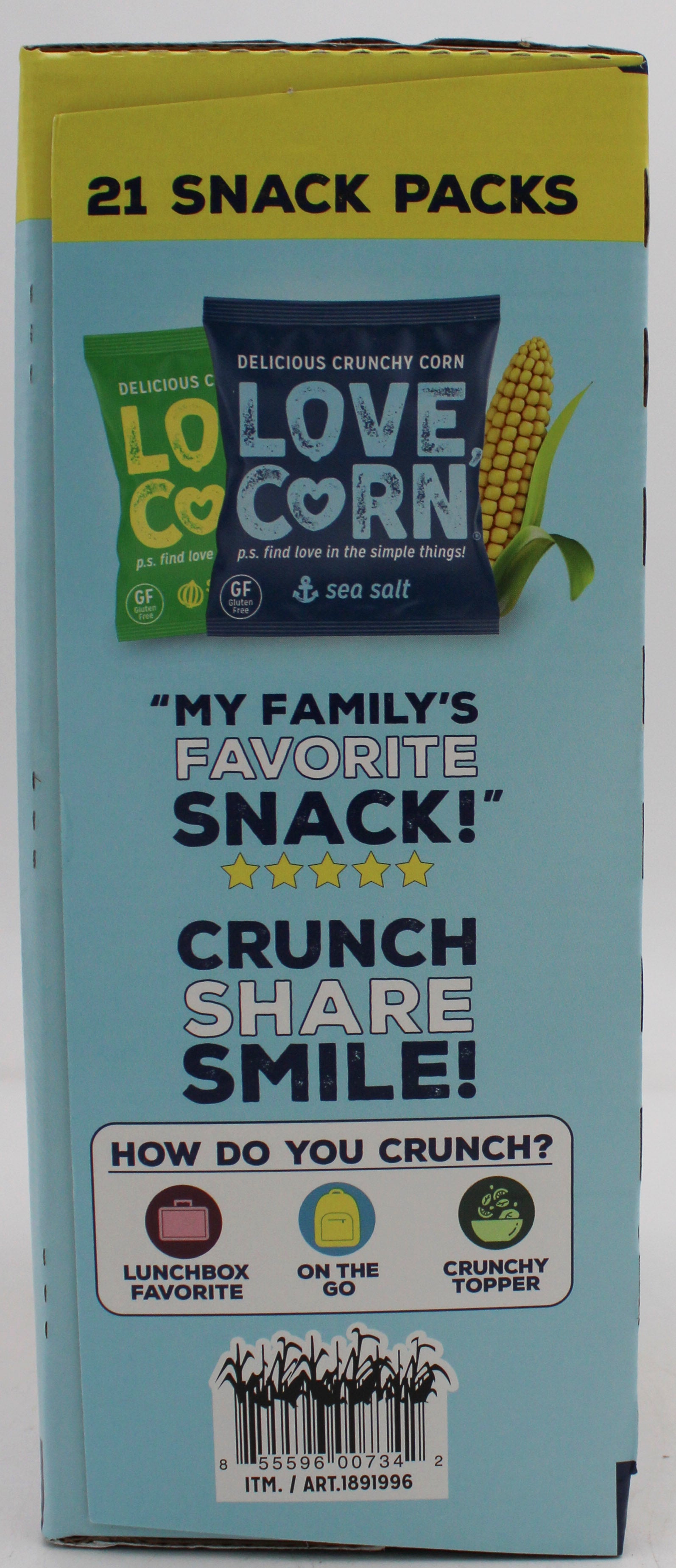 LOVE CORN 21 CT VARIETY PACK SEA SALT & SOUR CREAM ONION  BB 12/18/25
