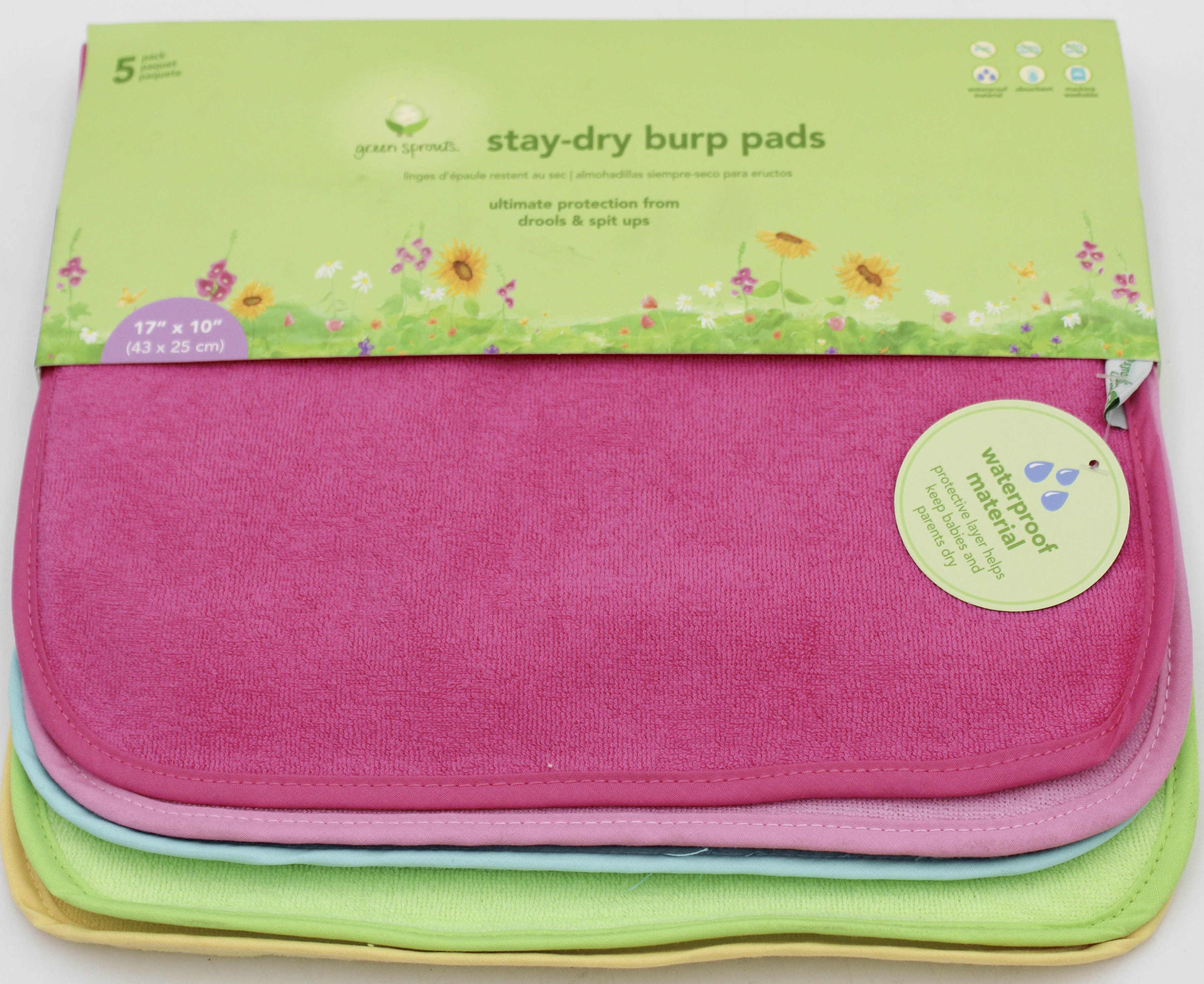 O2COOL 5PK STAY-DRY BURP PADS - ASSORTED COLORS NI