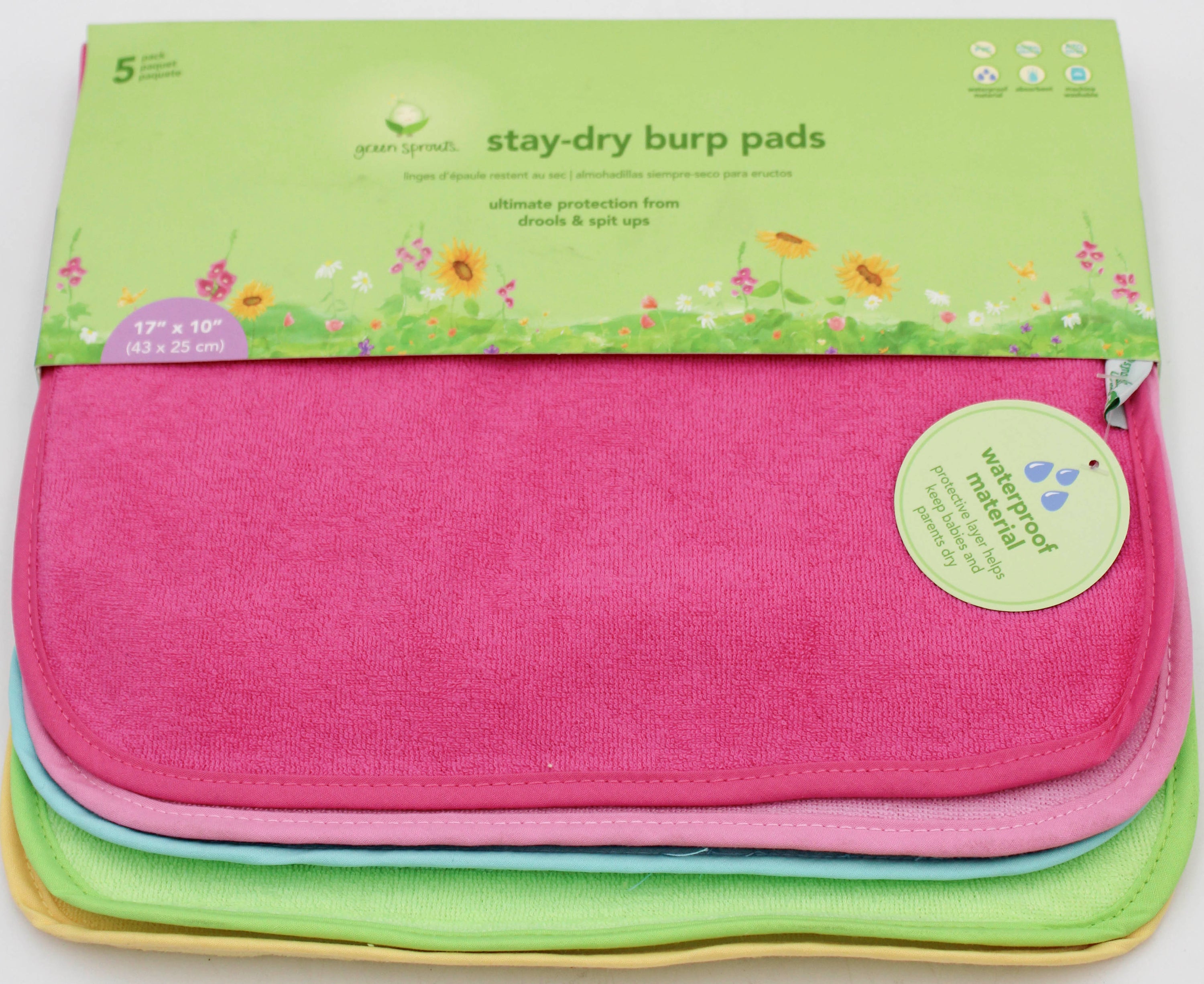 O2COOL 5PK STAY-DRY BURP PADS - ASSORTED COLORS NI