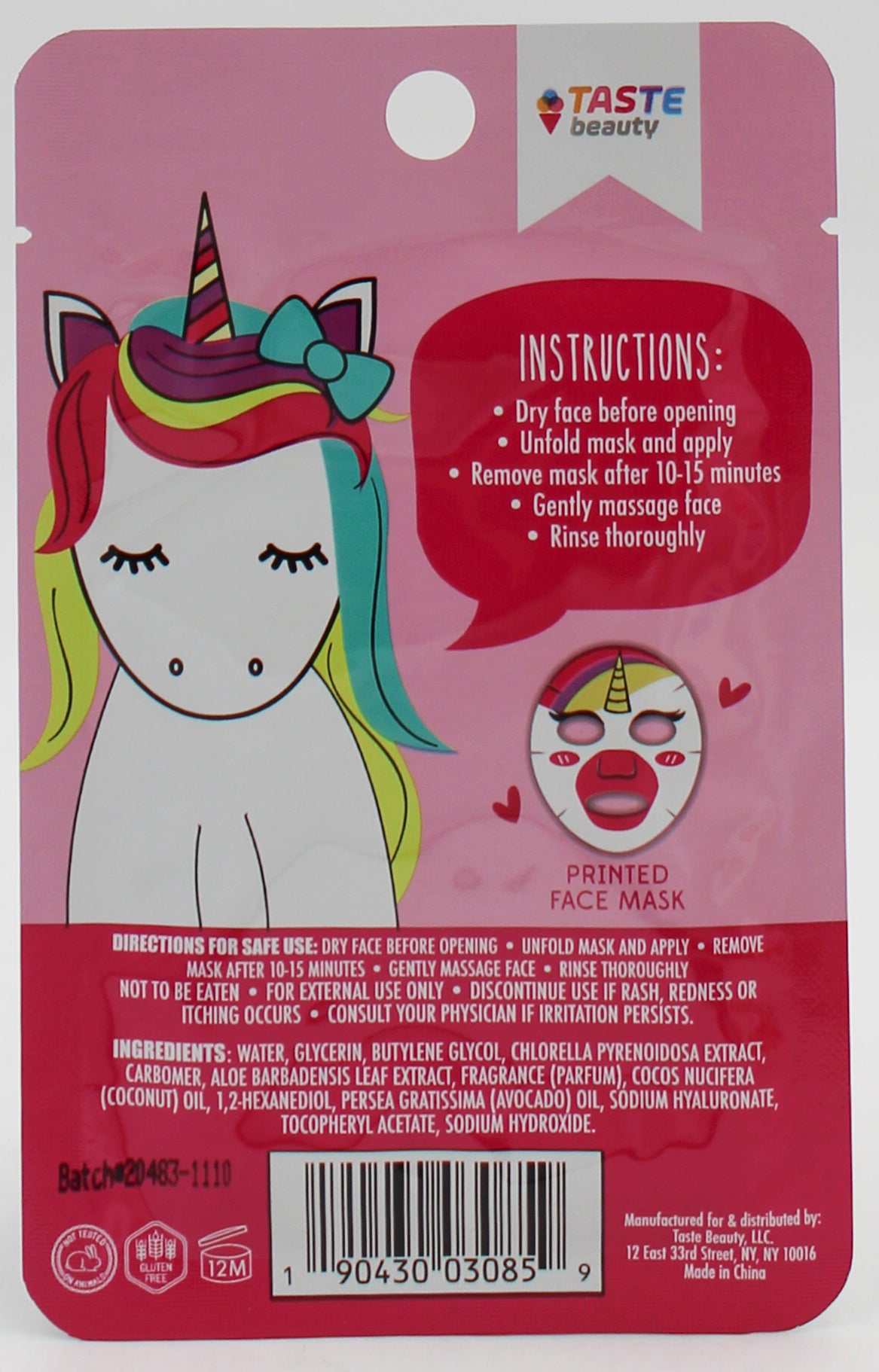 UNICORN PRINTED FACE SHEET MASK PDQ NI