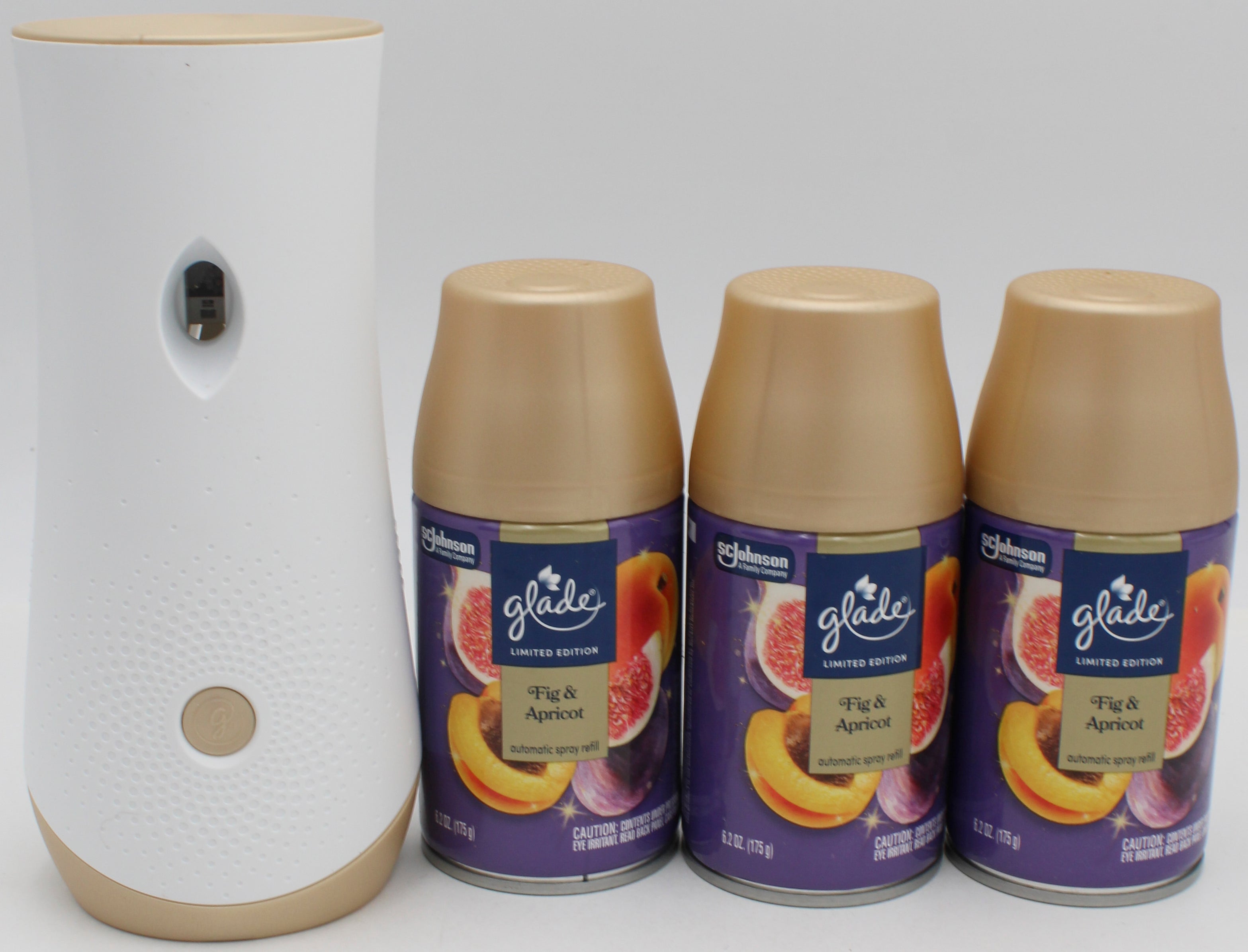 GLADE AUTOMATIC SPRAY KIT FIG & APRICOT 1 SPRAYER + 3 REFILLS 6.2oz US