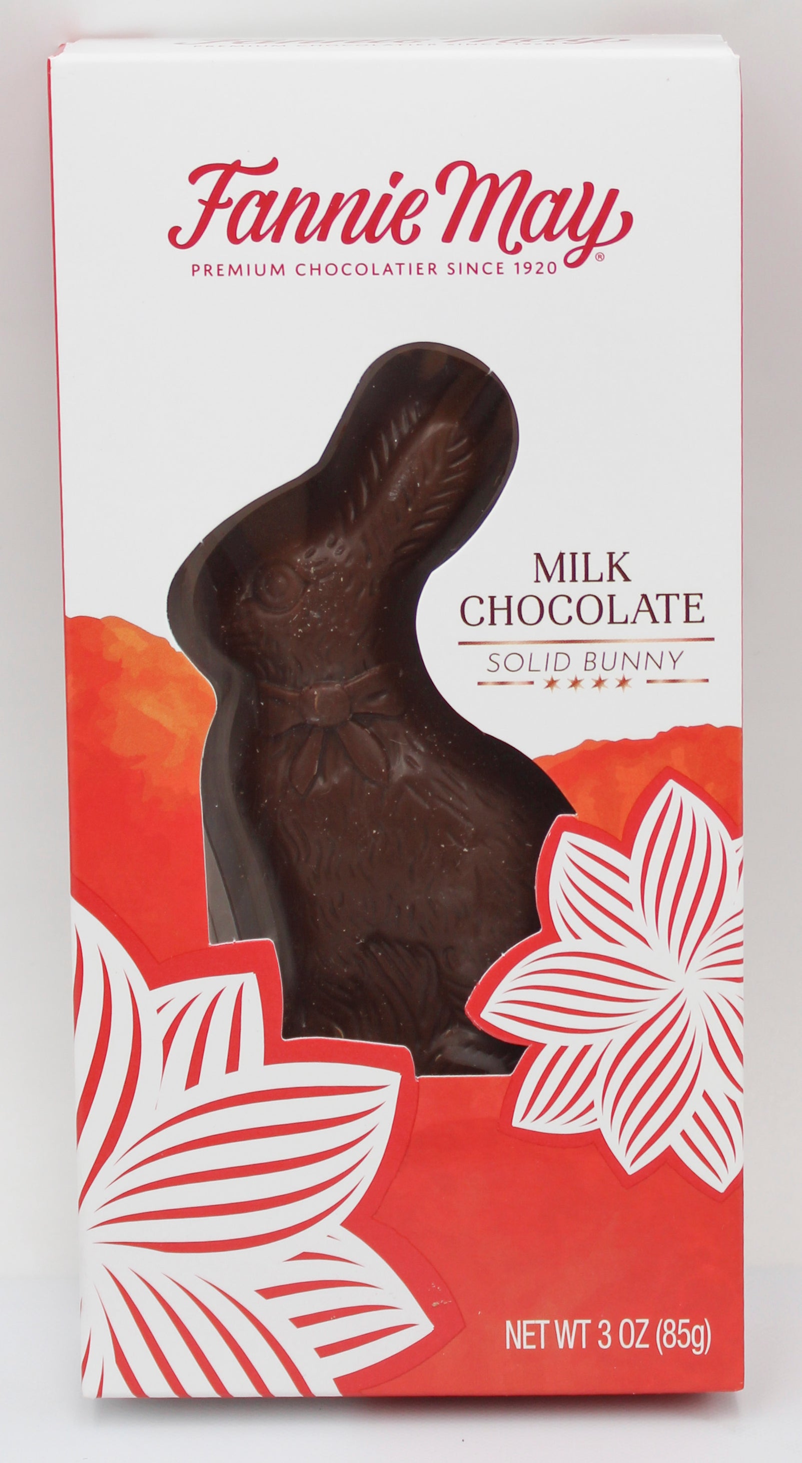 FANNIE MAY SOLID MILK CHOCOLATE BUNNY 3 Oz BB 12/15/26