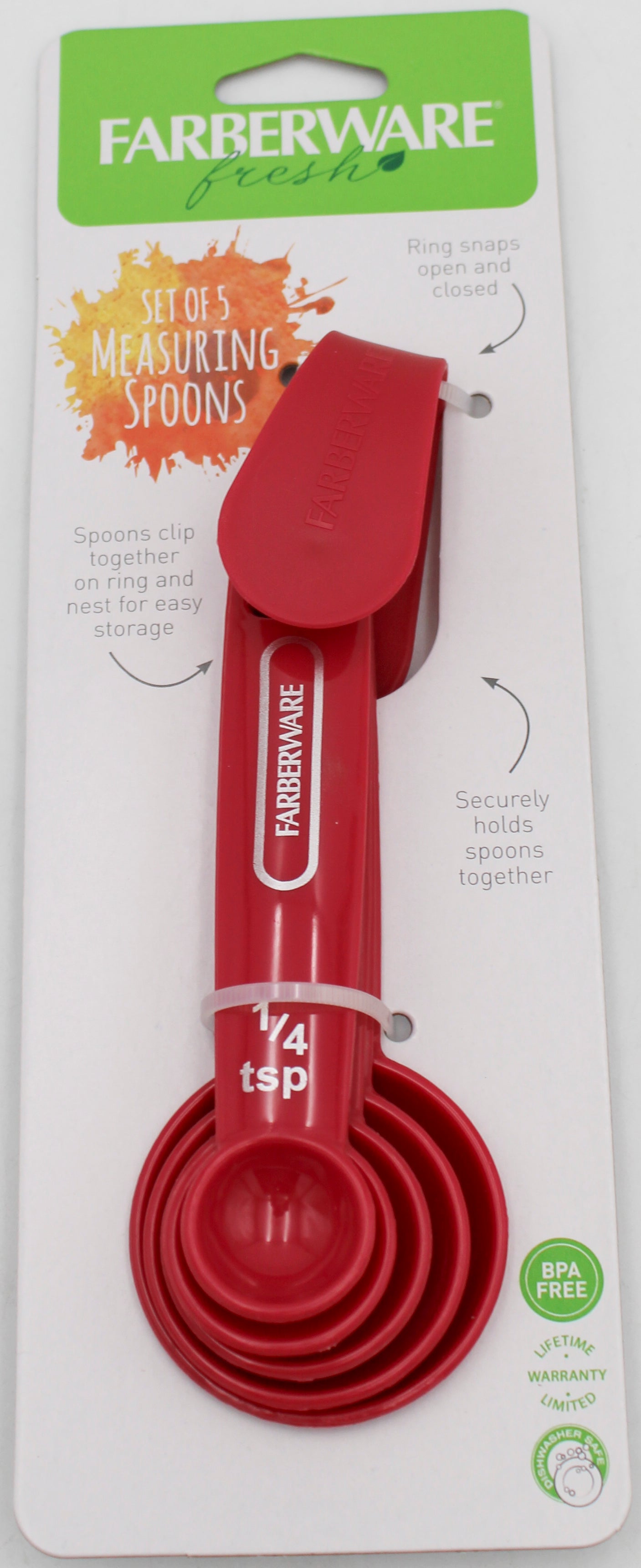 FARBERWARE FRESH SET OF 5 MEASURING SPOONS - RED NI