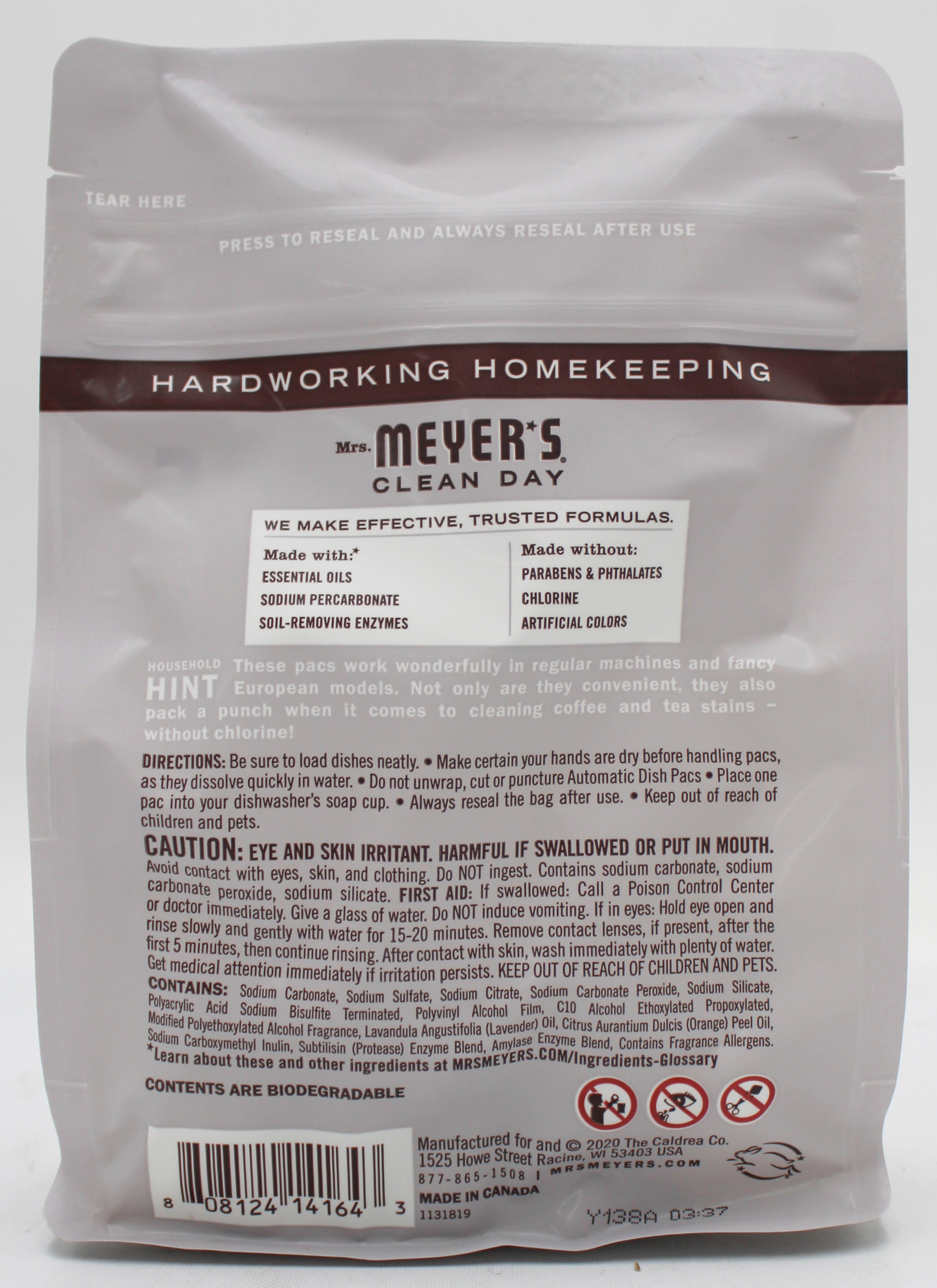 Mrs Meyers Automatic Dishwasher Pods Lavender 20ct