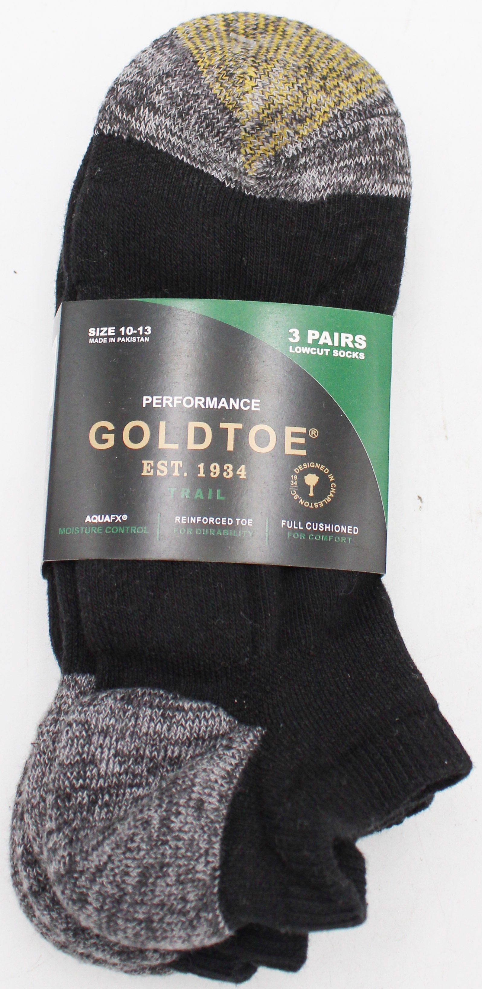 GOLDTOE 3PK MENS LOWCUT SOCKS BLACK HT SZ 10-13 NI