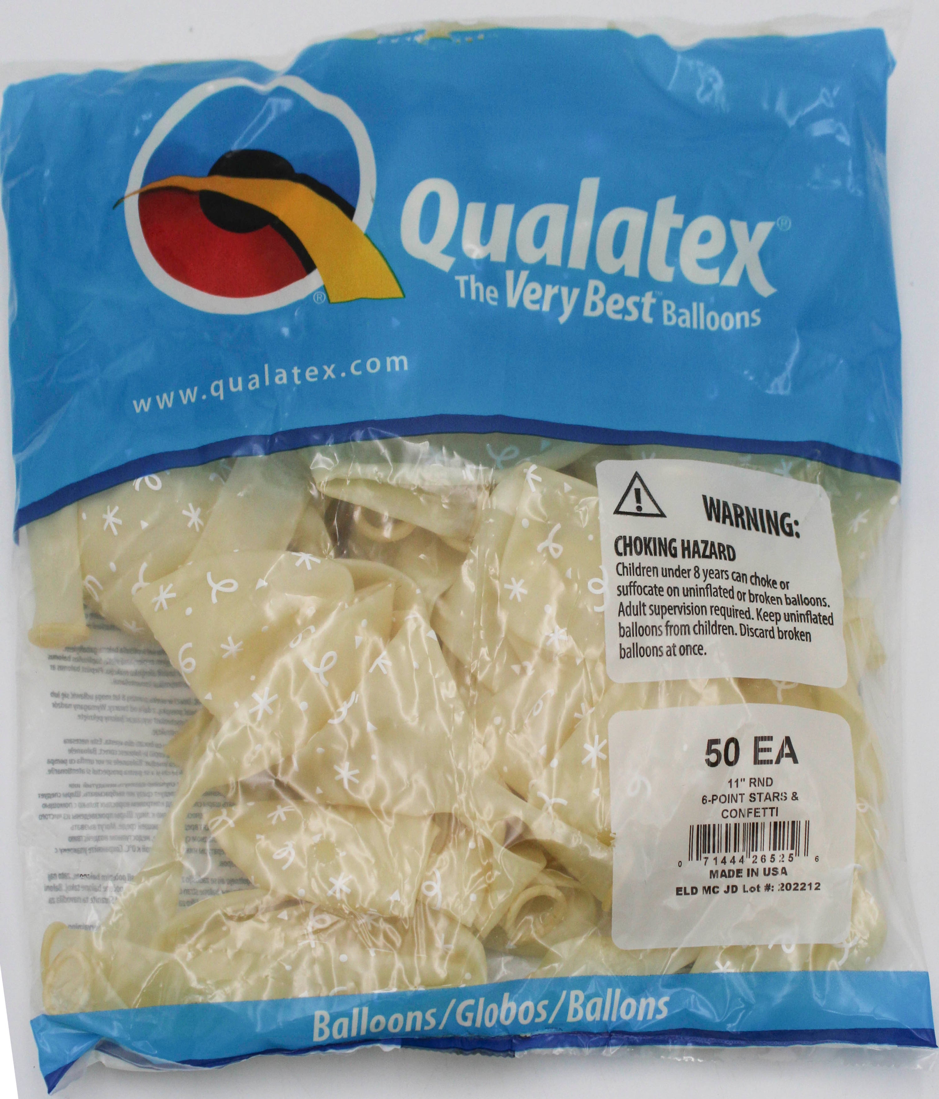 11" ROUND QX LATEX BALLOON CLEAR 50CT 6-POINT STARS & CONFETTI