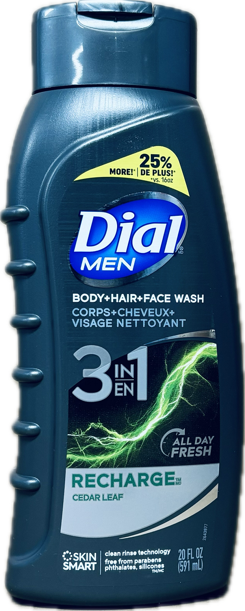 DIAL MEN 3in1 BODY+HAIR+FACE WASH 20oz RECHARGE CEDAR LEAF
