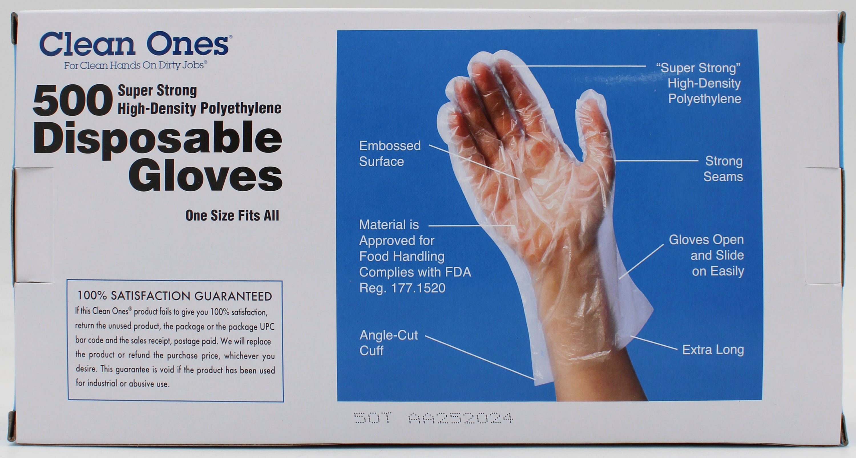 CLEAN ONES 500CT POLY FOOD SAFETY GLOVES