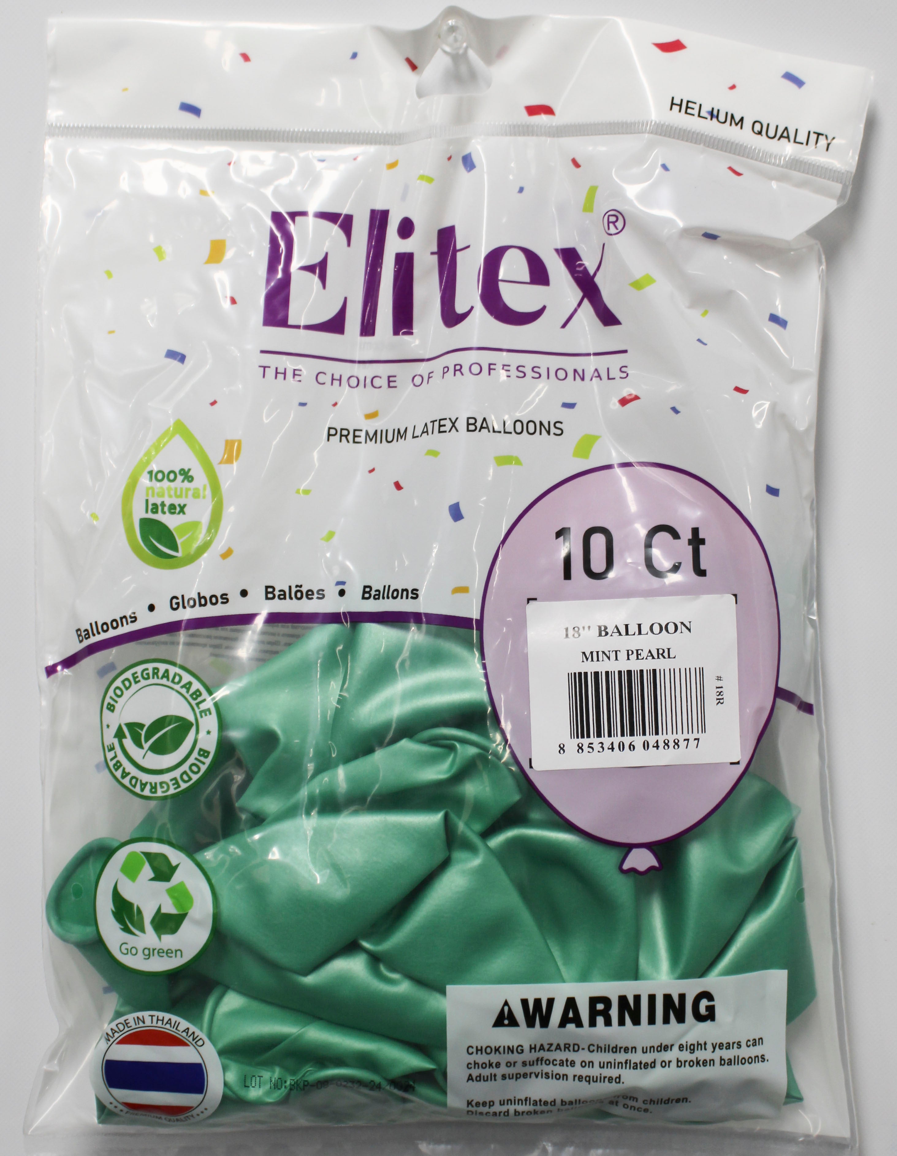 ELITEX 18" MINT PEARL ROUND BALLOON, 10 PACK