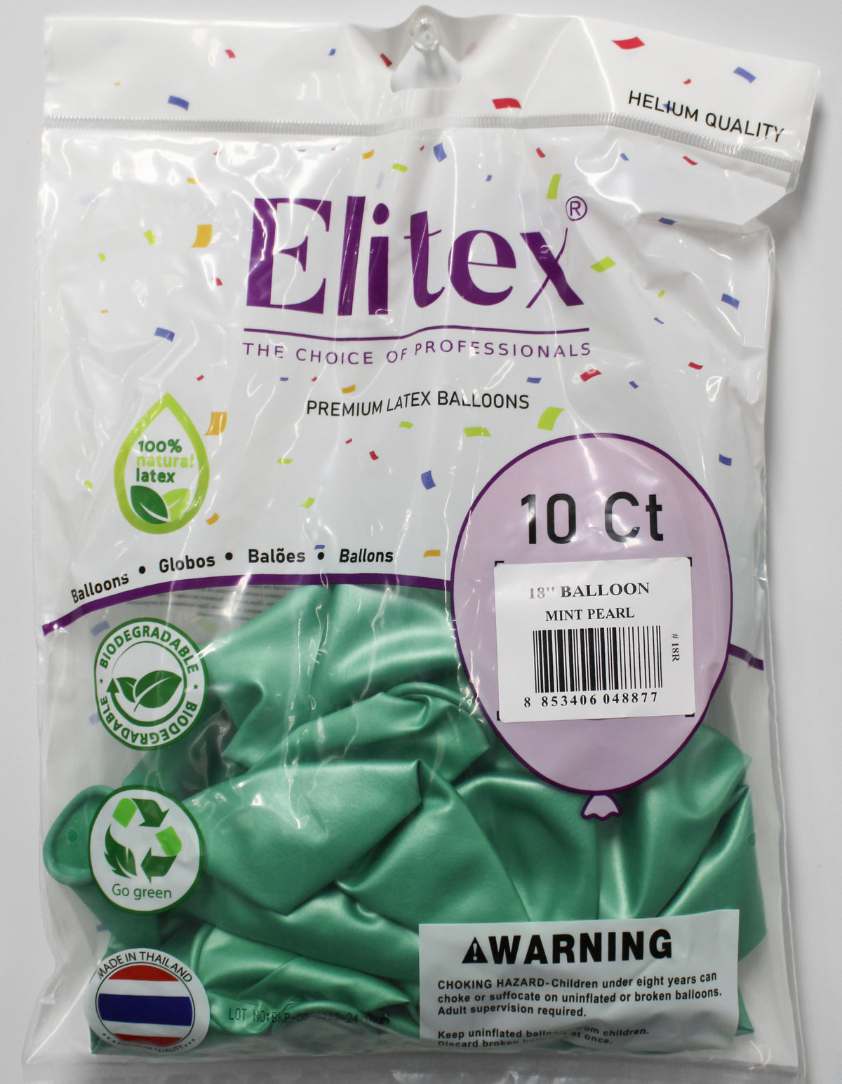 ELITEX 18" MINT PEARL ROUND BALLOON, 10 PACK