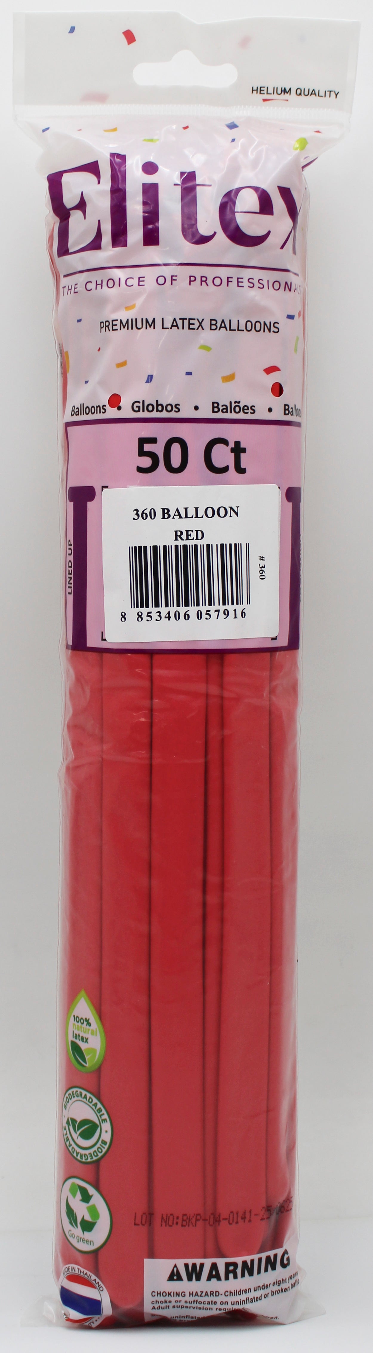 ELITEX 360" RED MODELLING BALLOON, 50 PACK