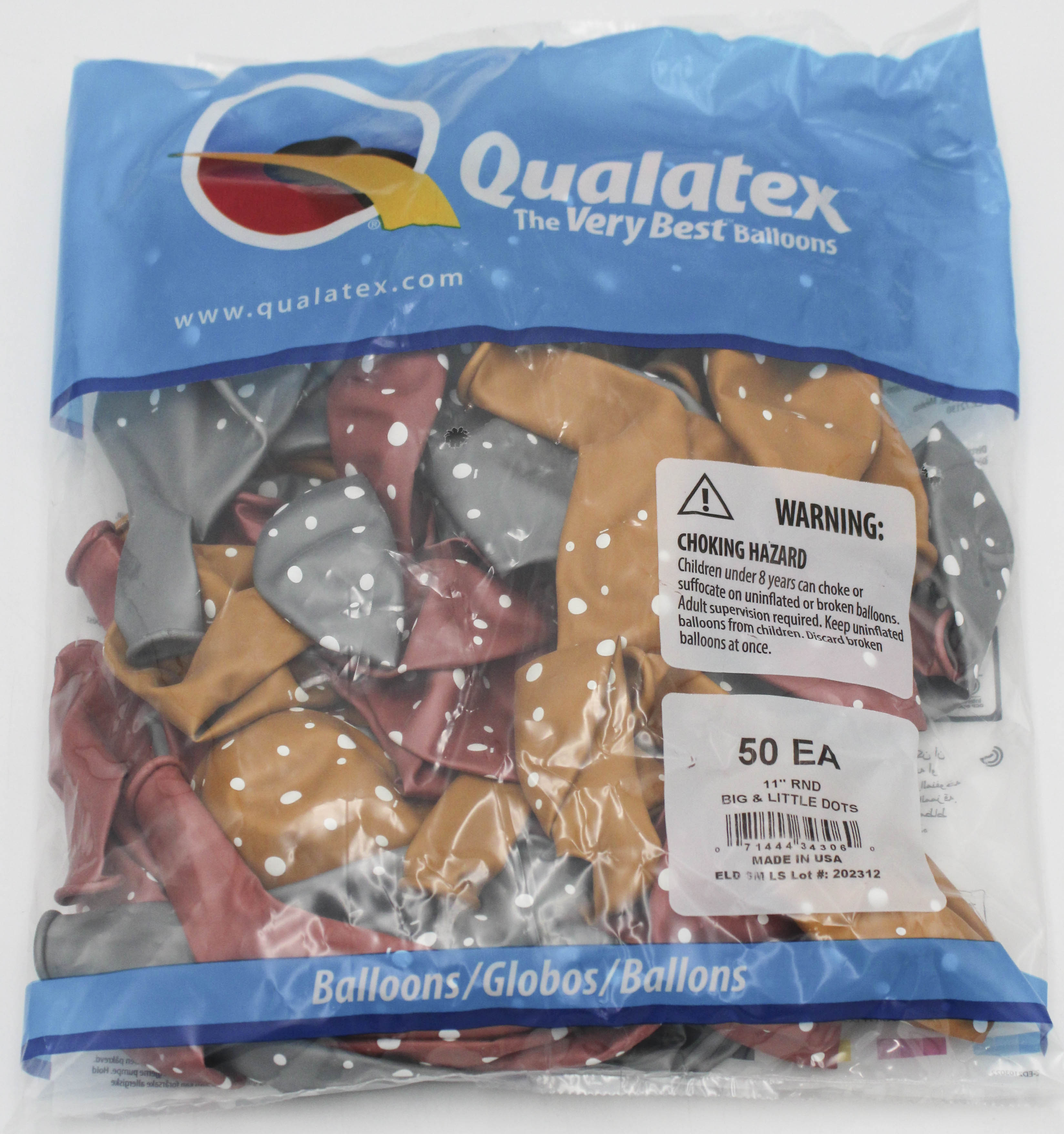 QX 11" Round Latex Balloons, Assorted Dots, 50ct