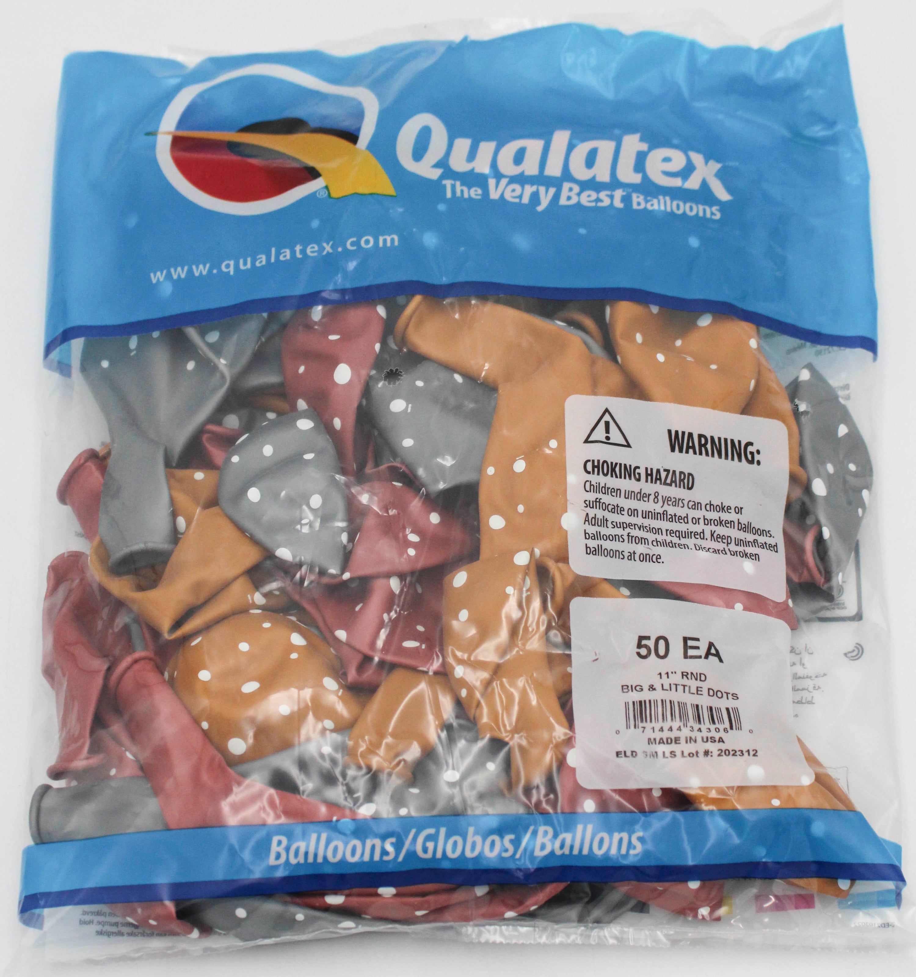 11" ROUND QX LATEX BALLOON AST 50CT BIG & LITTLE DOTS
