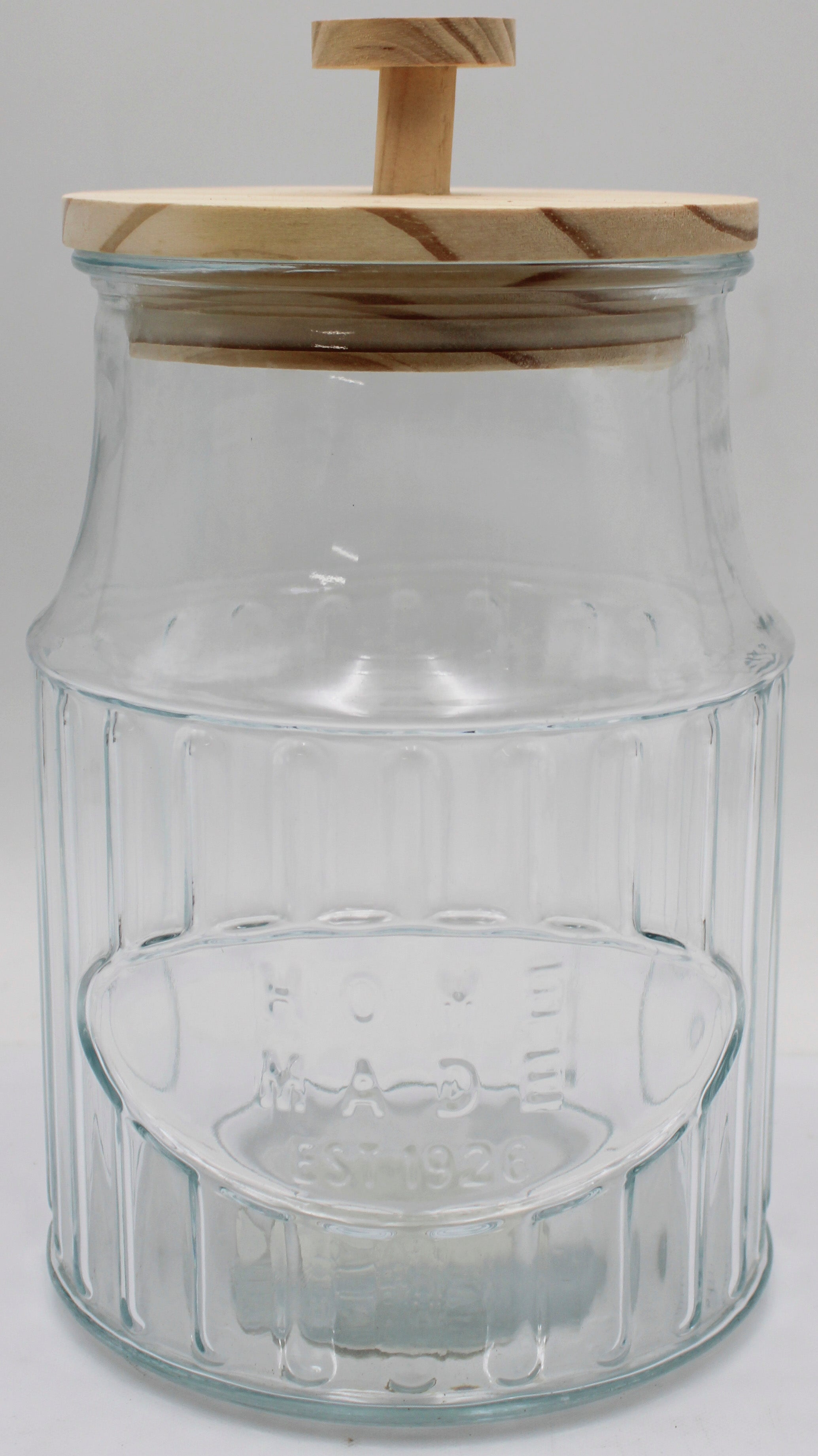 HOMEMADE GLASS CANISTER W/ WOOD TOP 2.6LT