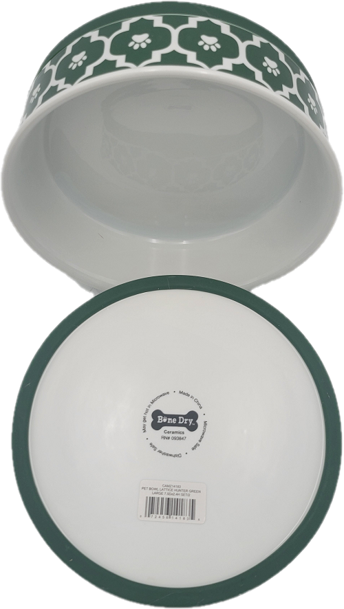 PET BOWL  LARGE 7.5Dx2.4H LATTICE HUNTER GREEN