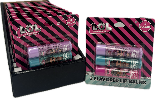 LOL SURPRISE LIP BALM 3PK 0.36oz COTTON CANDY/BLUEBERRY/GRAPE NI