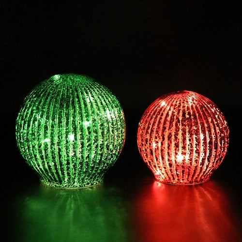 LED RIBBED GLASS SPHERE 2PC SET 4" & 5"