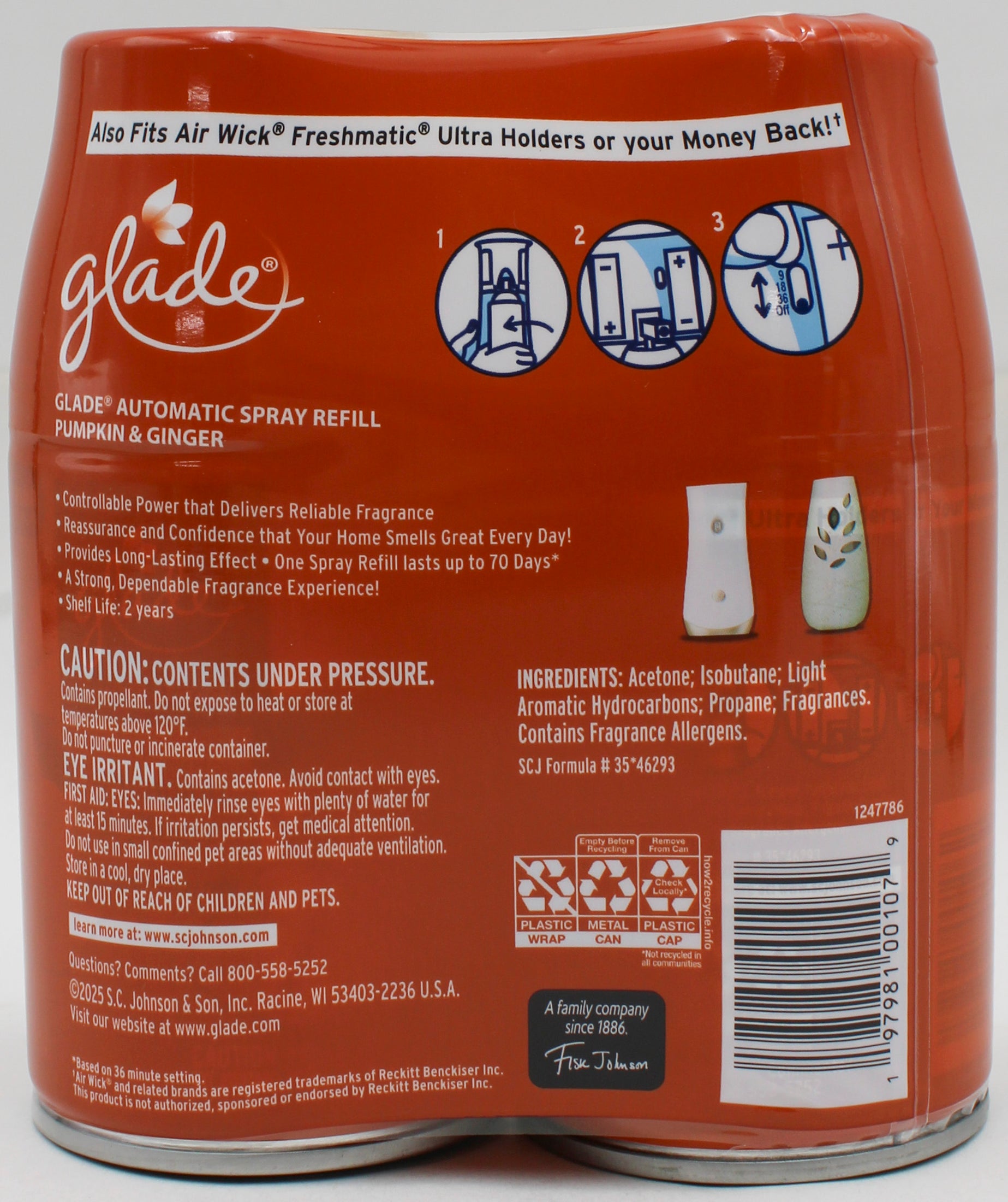 GLADE AUTOMATIC SPRAY PUMPKIN & GINGER 2 REFILLS 6.2oz US