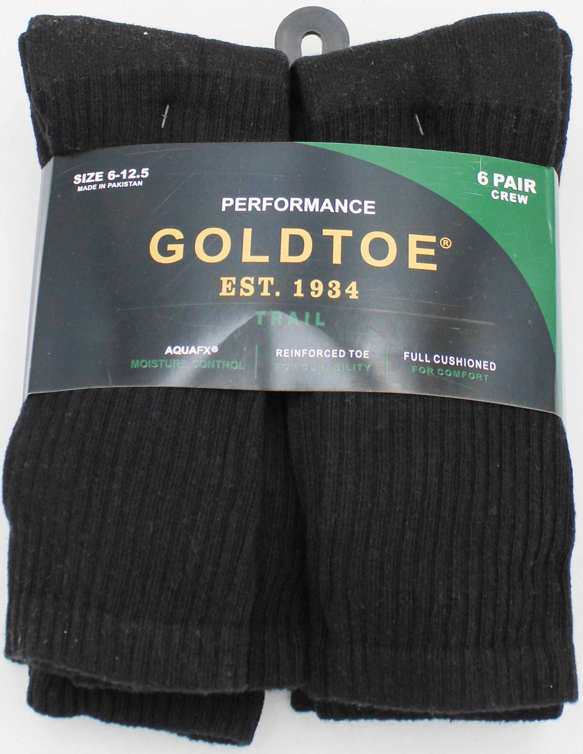 GOLDTOE 6PK CREW SOCKS BLACK PP$22.00 SZ 6-12 NI