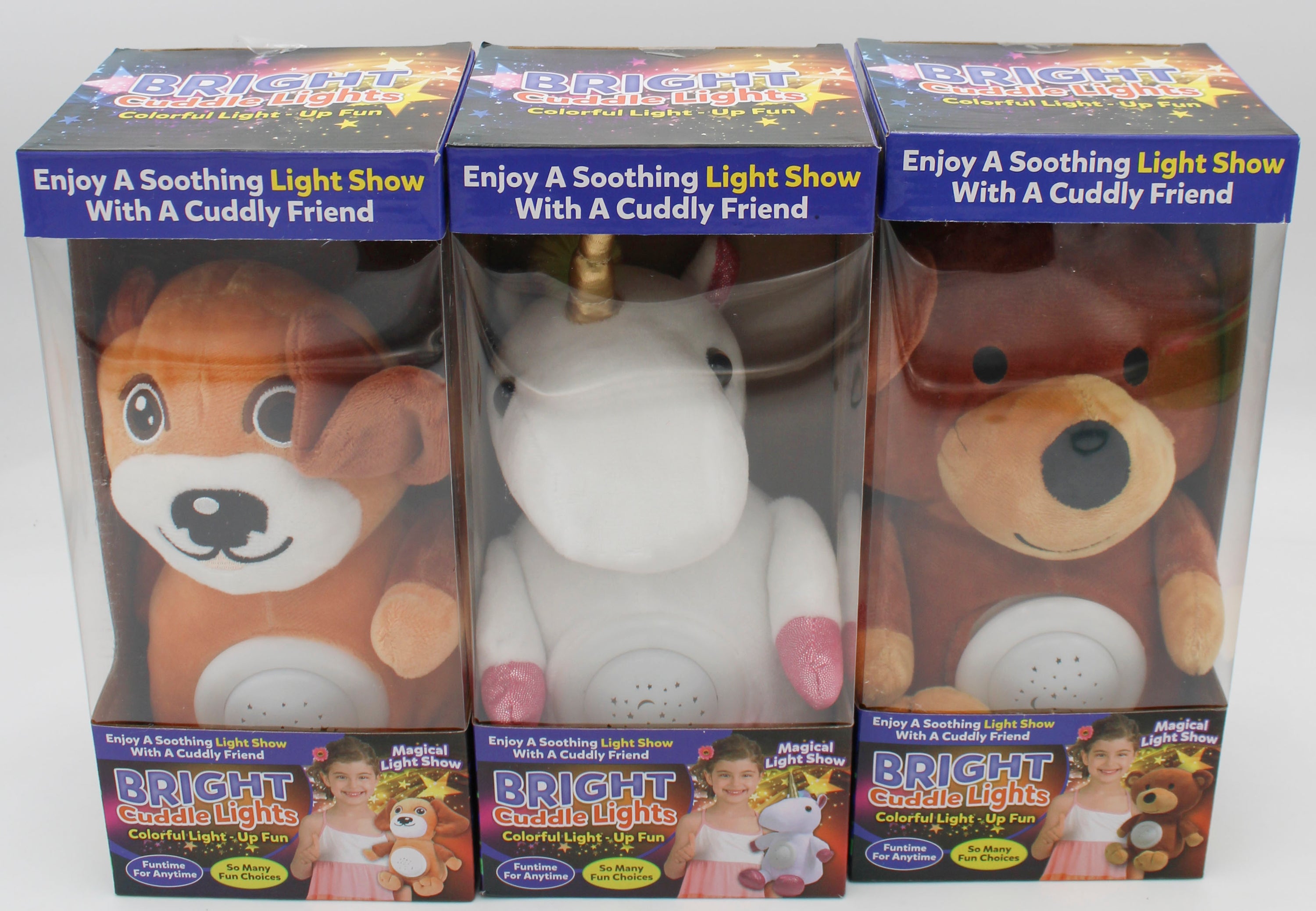 ASTV CUDDLE LIGHTS UNICORN, BEAR, DOG 4PC. ASST.
