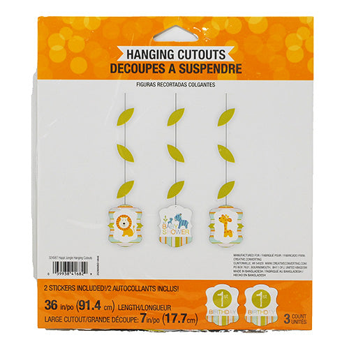 HAPPI JUNGLE HANGING CUTOUTS "BABY SHOWER"-3CT/36in LONG
