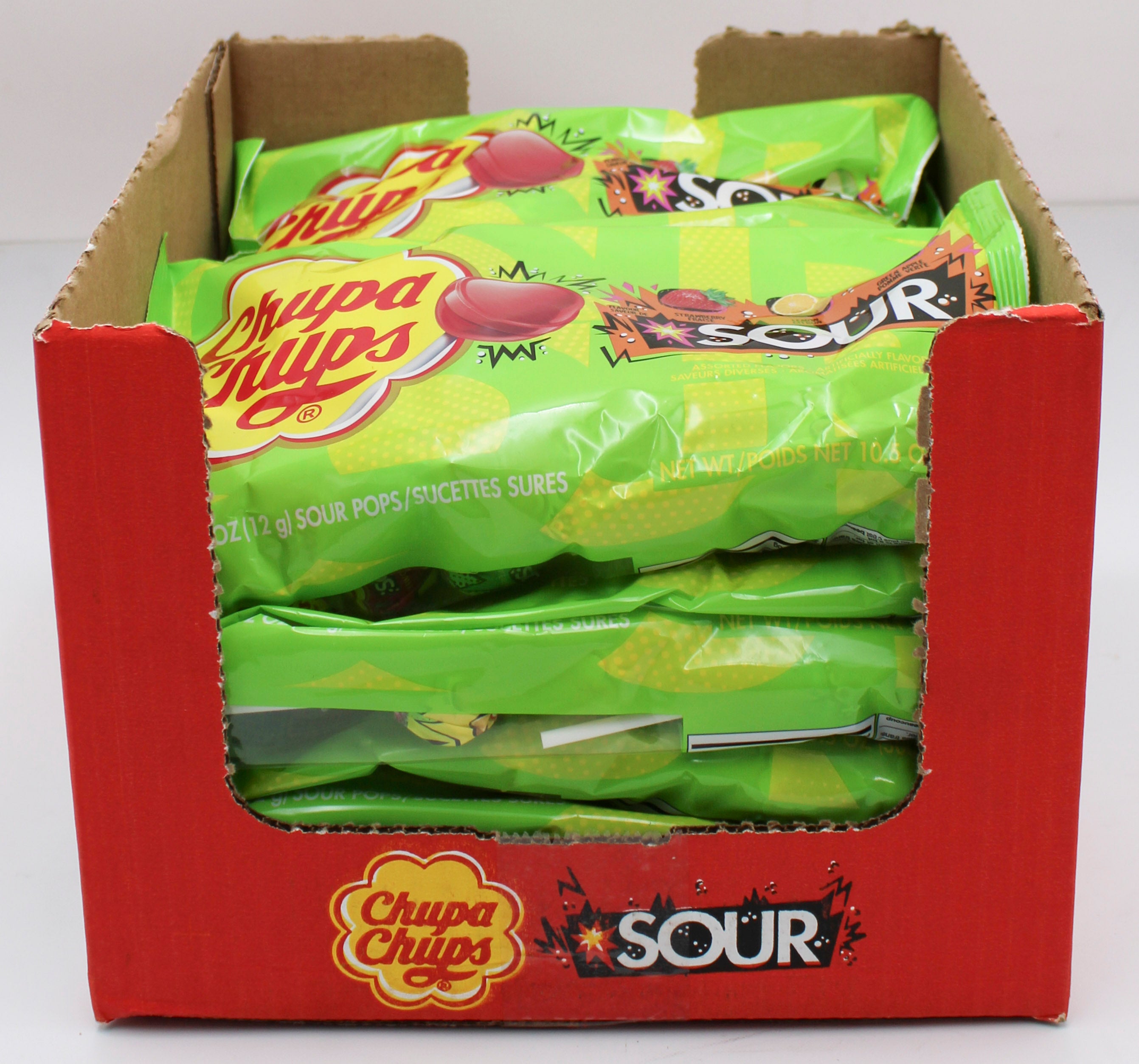 Chupa Chups Lollipops Sour Fruit 25ct Laydown Bag