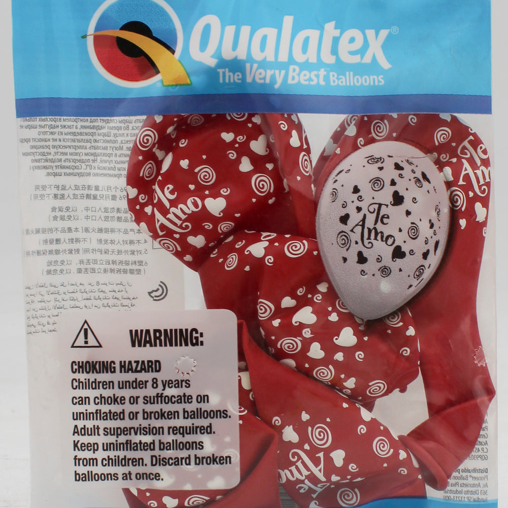 QUALATEX 11" ROUND PARTY BALLOONS 6CT TE AMO SWIRLING HEARTS
