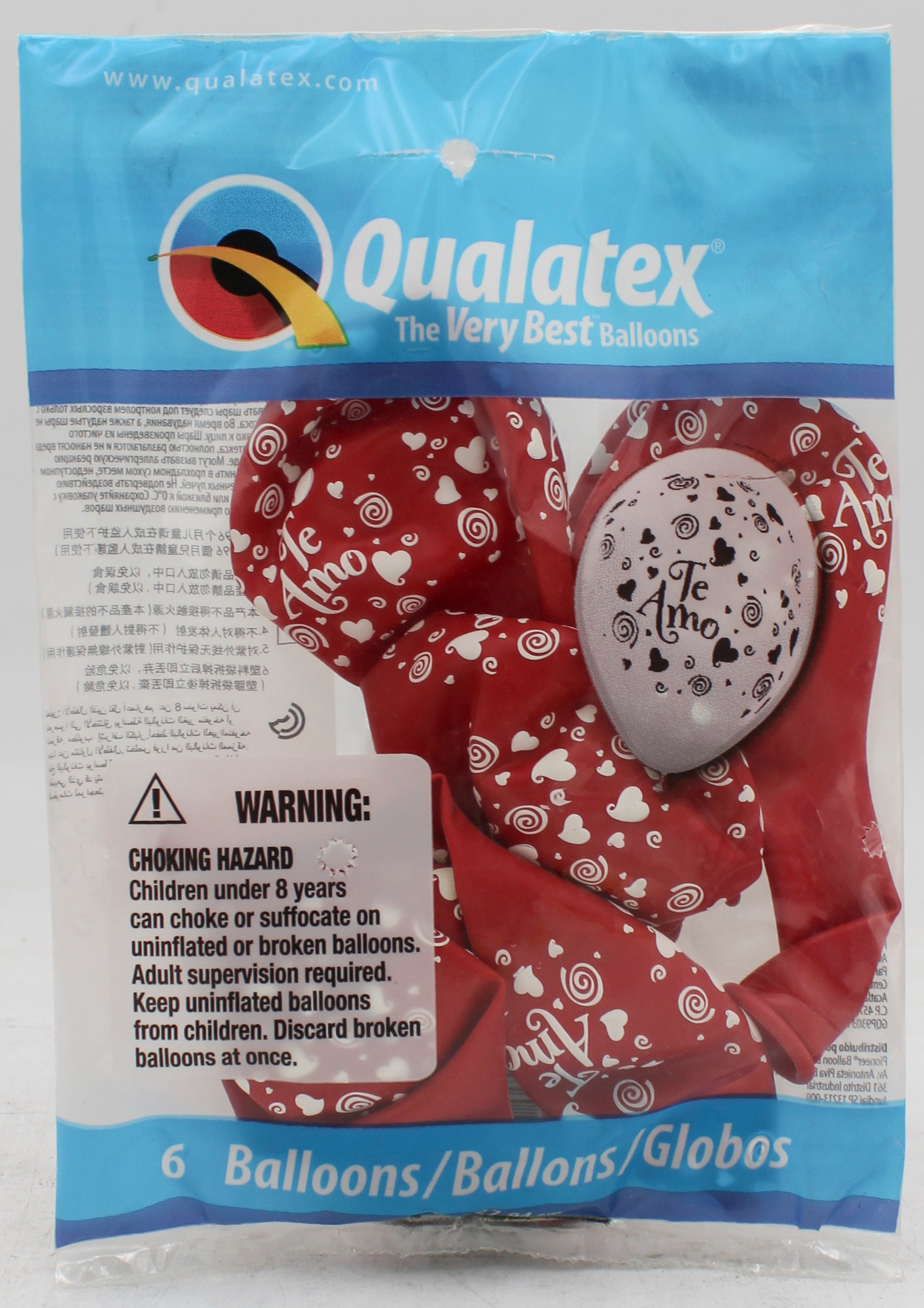 QUALATEX 11" ROUND PARTY BALLOONS 6CT TE AMO SWIRLING HEARTS