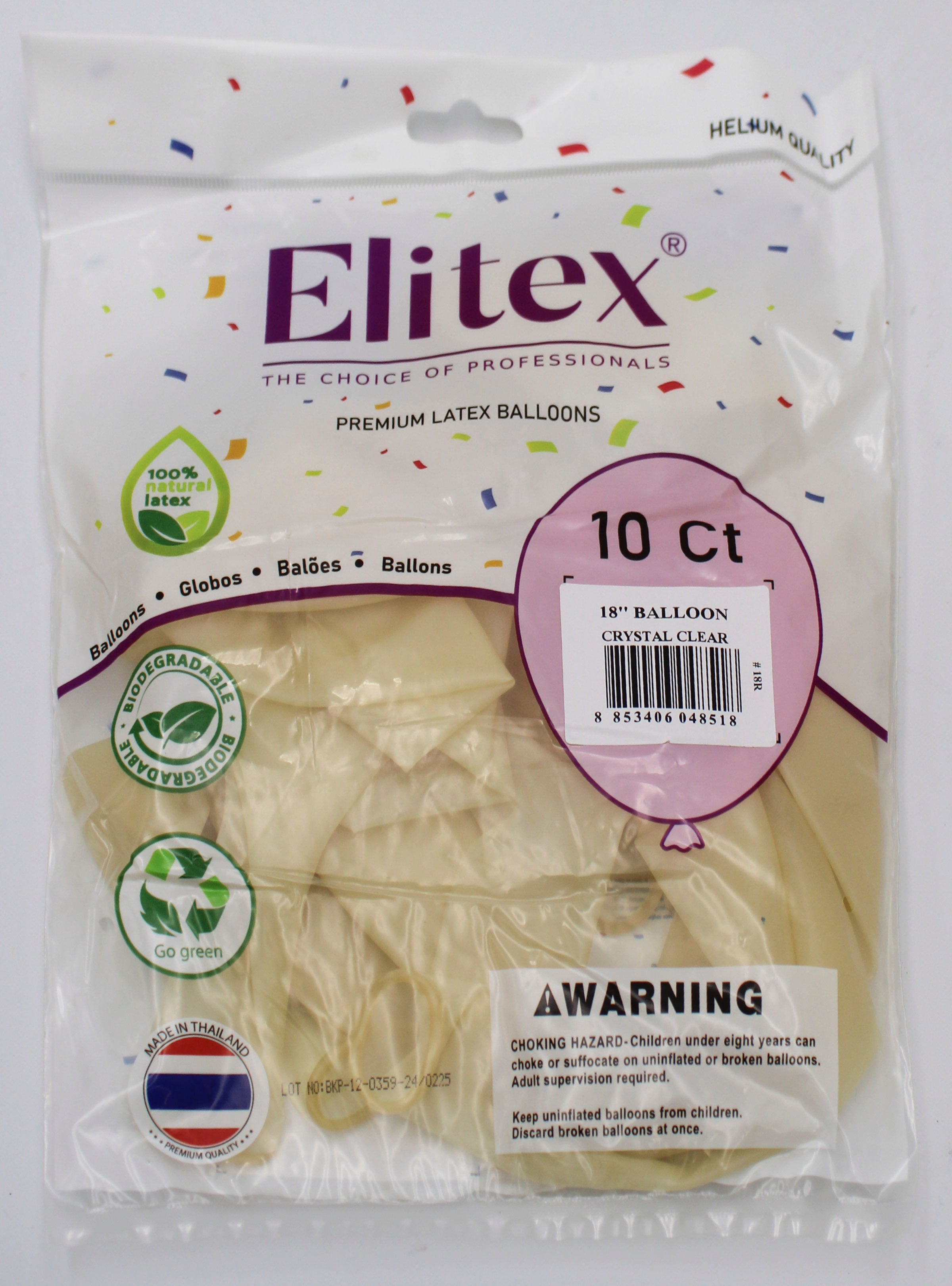 ELITEX 18" CRYSTAL CLEAR ROUND BALLOON, 10 PACK