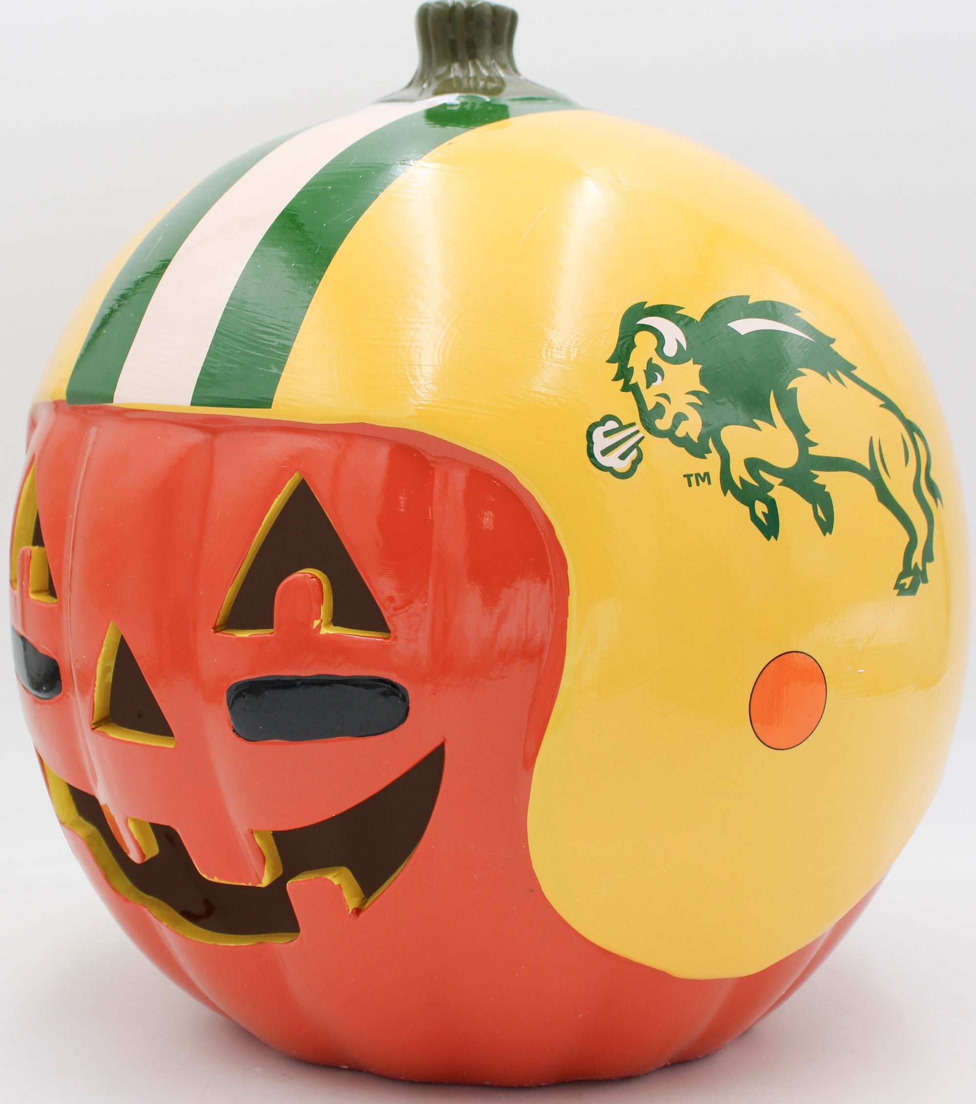 OFFICIALLY LICENCED NORTH DAKOTA STATE BISON CERAMIC PUMPKIN HELMET 10"
