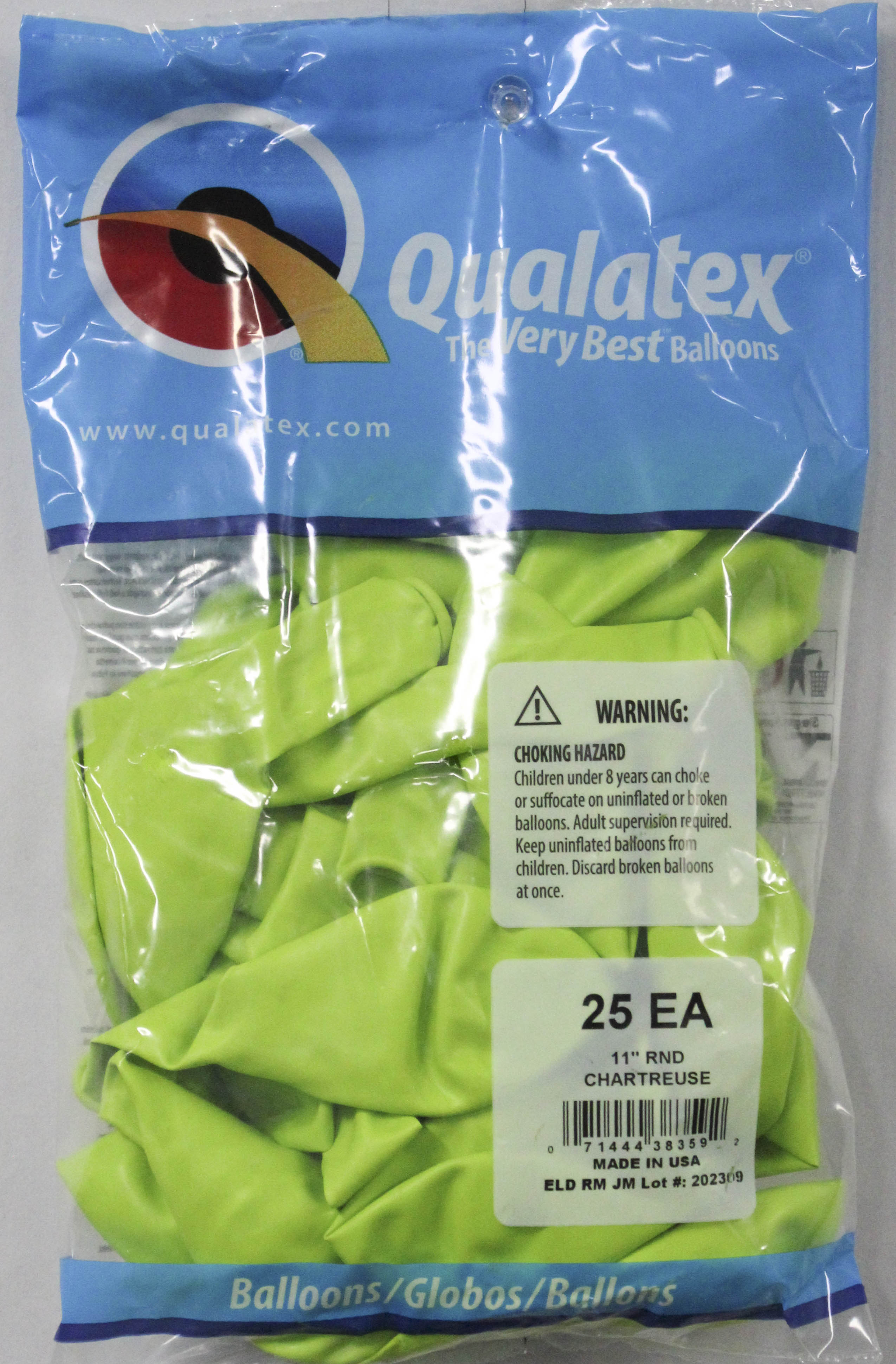 QX 11" Round Latex Balloons Chartreuse 25-Pack