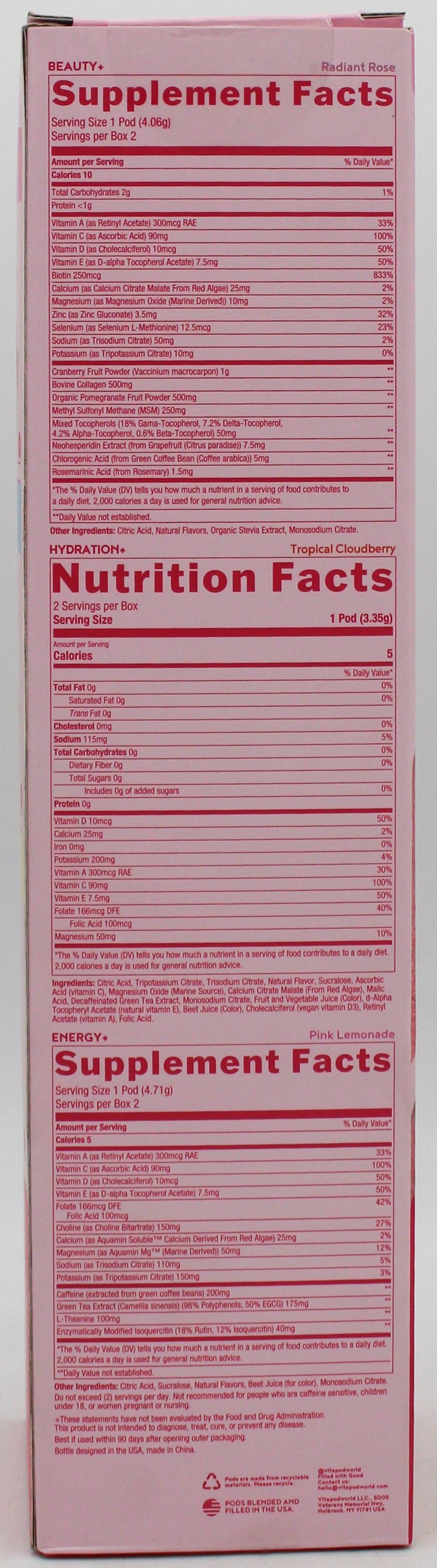 PARIS HILTON 22OZ HYDRATION BOTTLE W/ STRAW + 6 VITAPODS SYSTEM - PINK EXP-09/2026