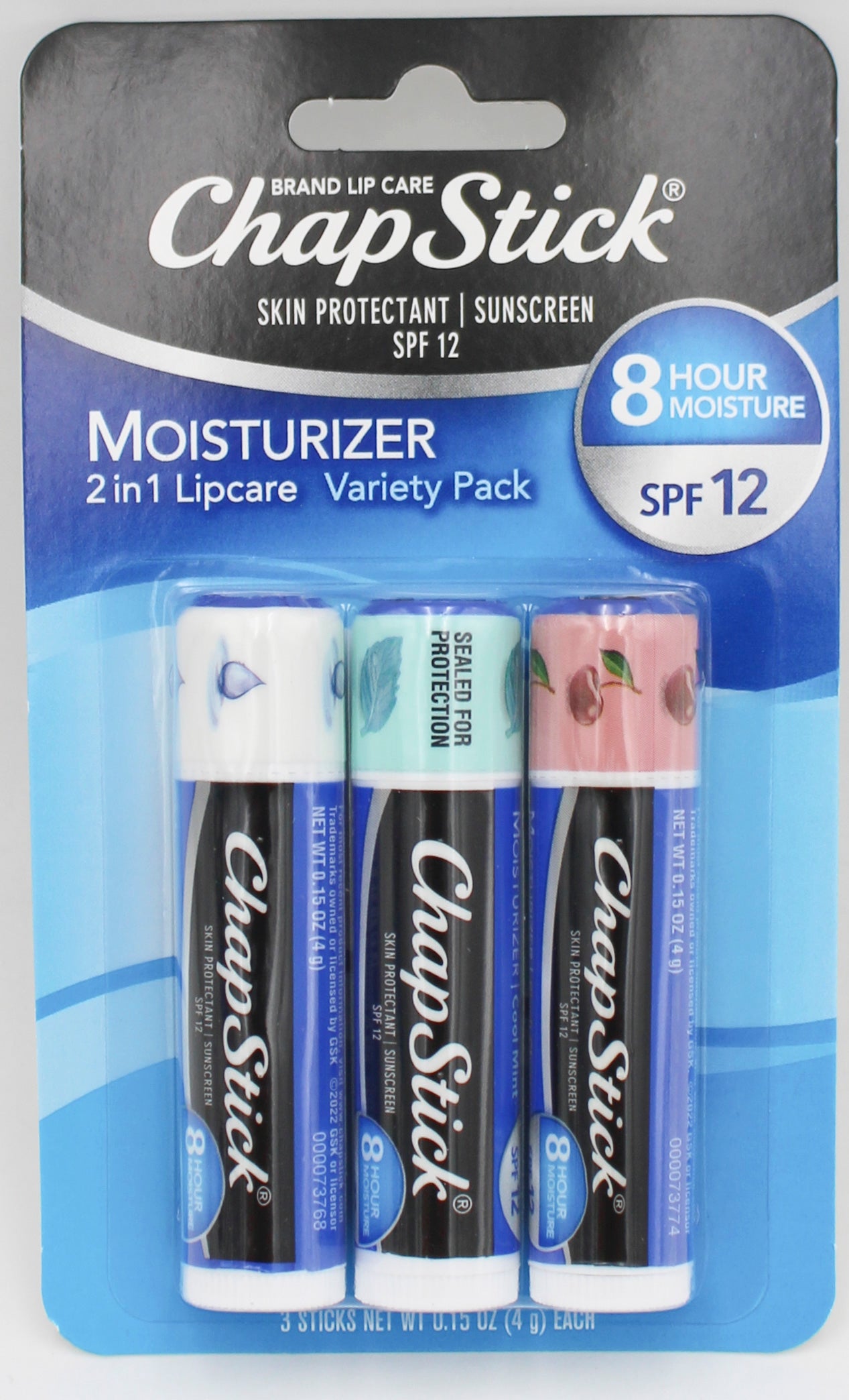 CHAPSTICK MOISTURIZER LIP BALM VARIETY SPF12 3ct 0.45oz 3/31/2026