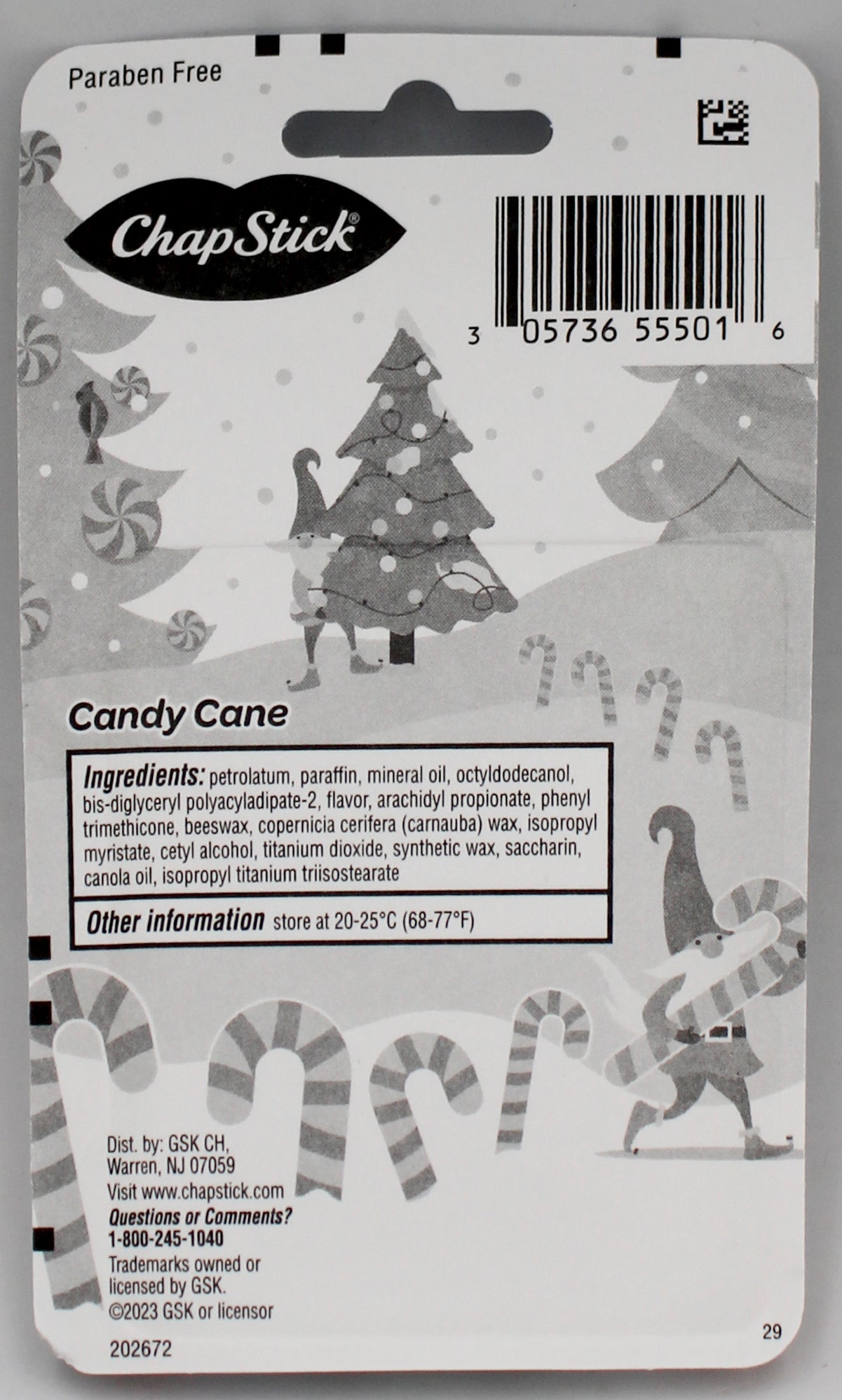 CHAPSTICK HOLIDAY CANDY CANE LIP BALM 3ct 0.45oz EXP 7/31/2026