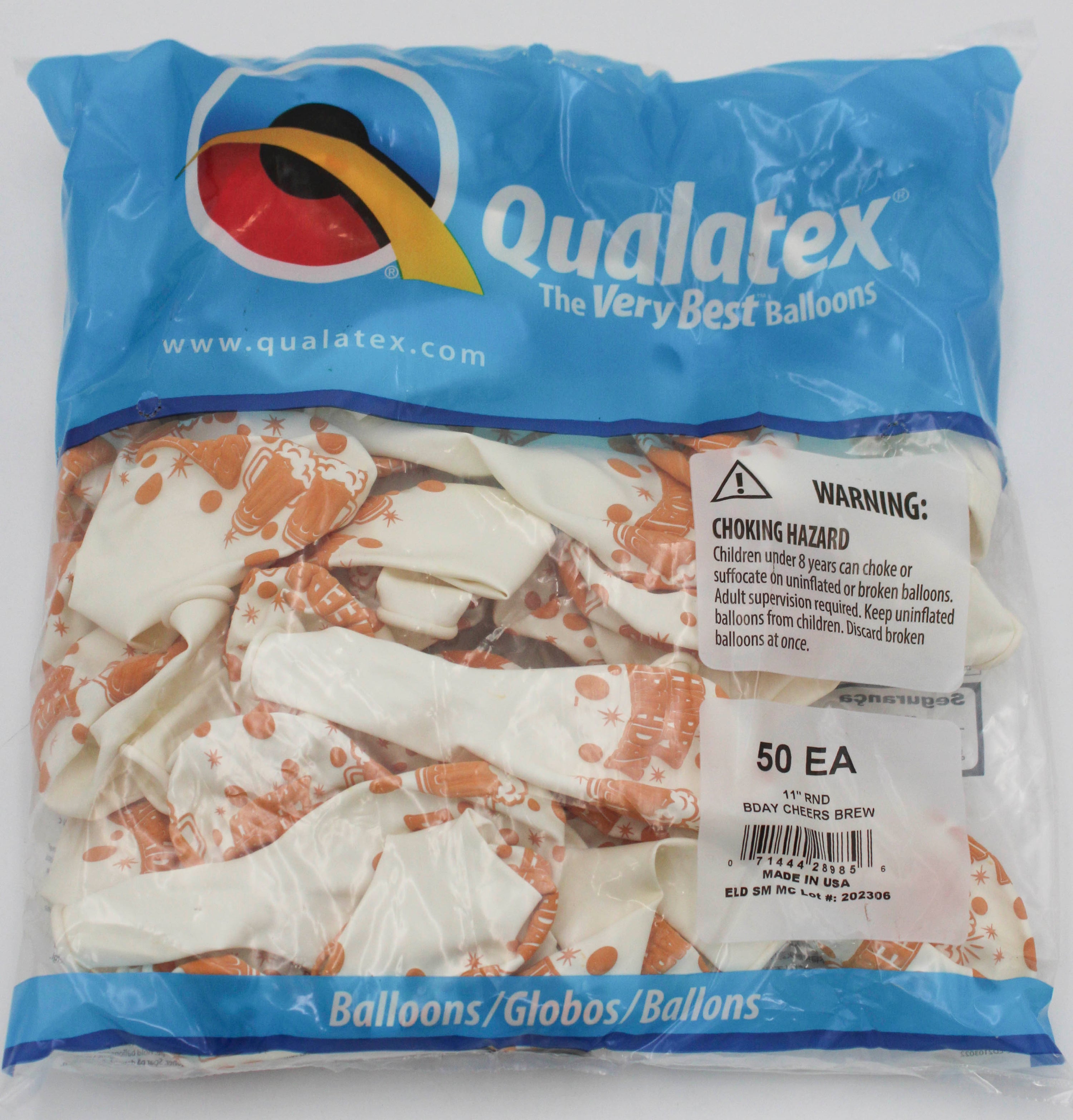 11" ROUND QX LATEX BALLOON WHITE 50CT BDAY CHEERS BREW