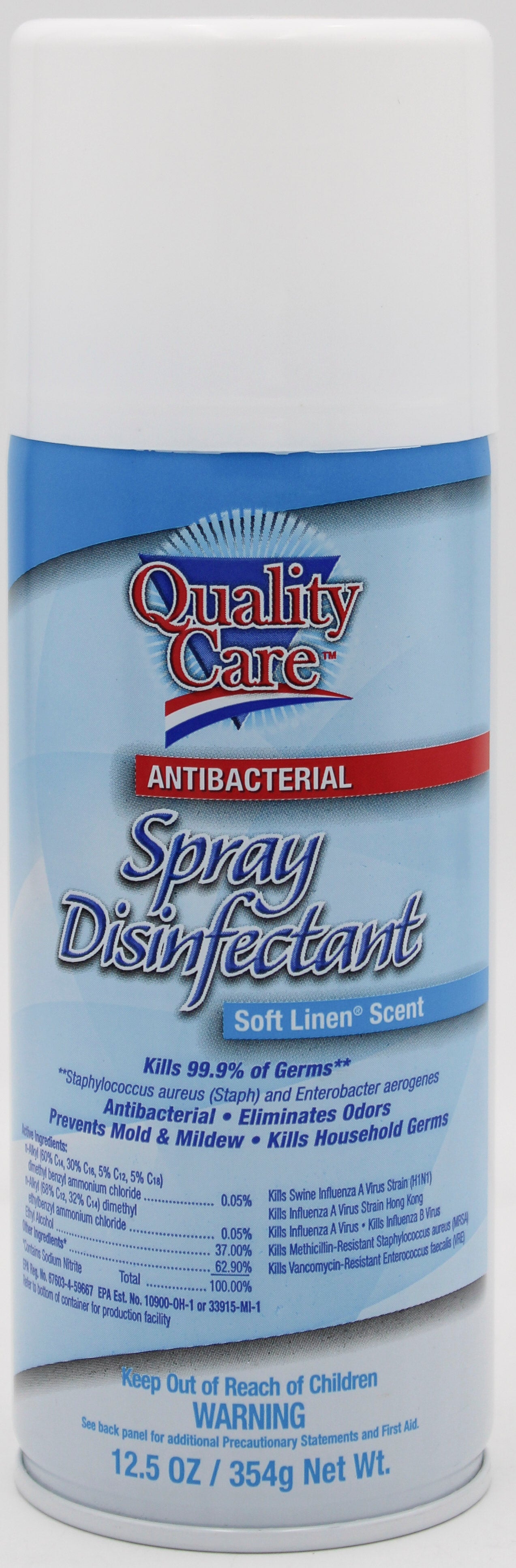 QUALITY CARE ANTIBACTERIAL DISINFECTANT SPRAY SOFT LINEN SCENT 12OZ.