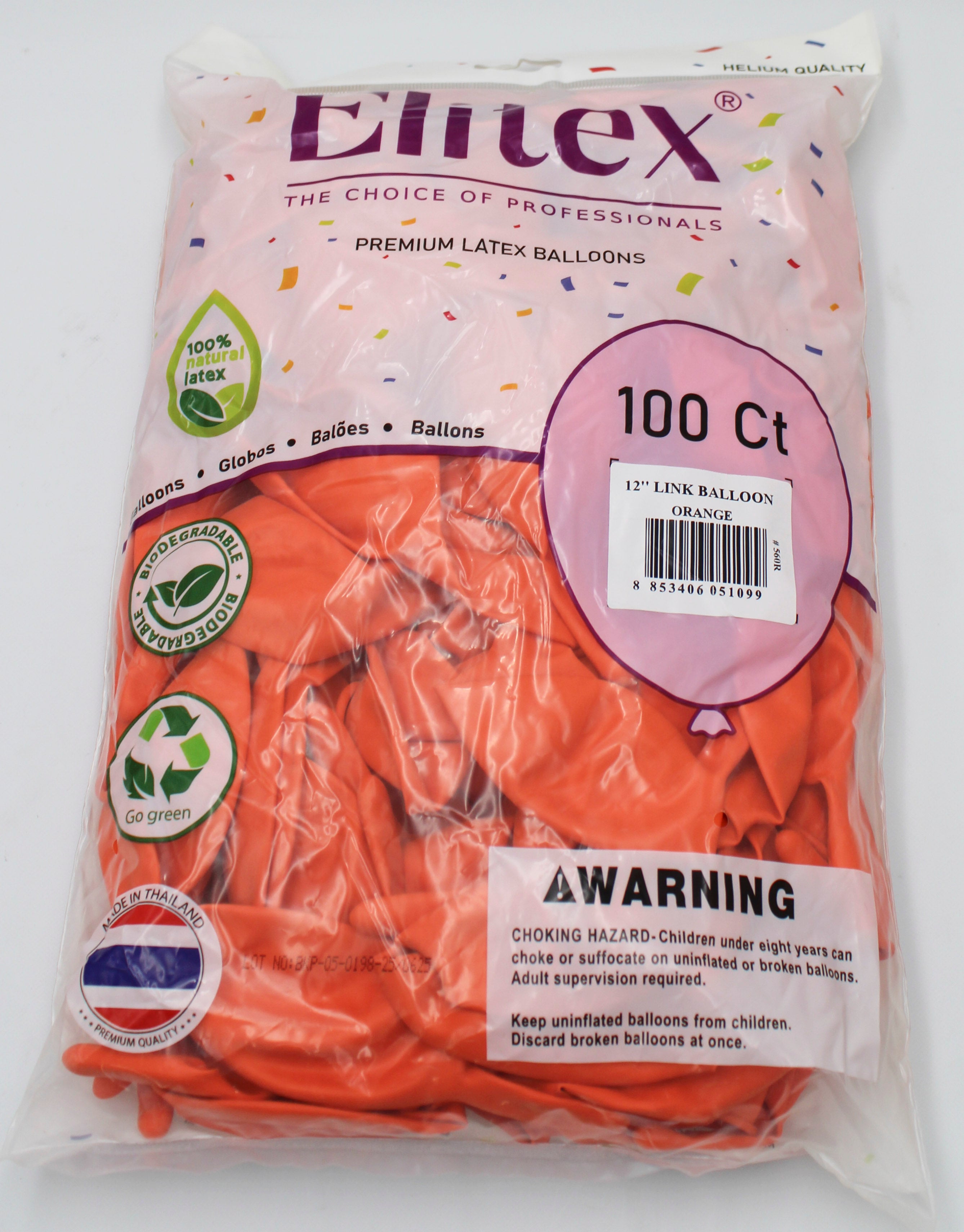 ELITEX 12" ORANGE LINK BALLOON, 100 PACK