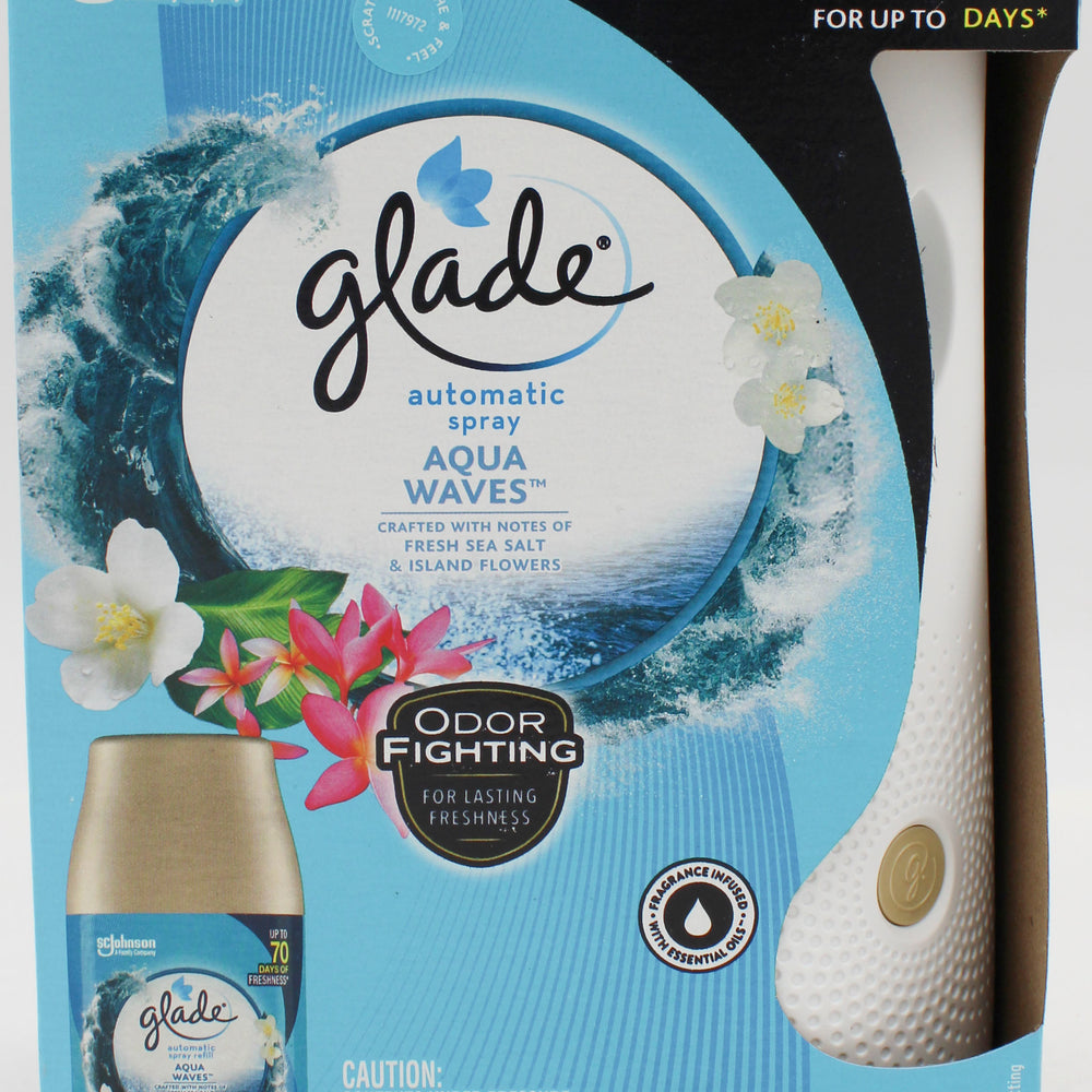 GLADE AUTOMATIC SPRAY STARTER KIT AQUA WAVES 1 SPRAYER + 1 REFILL 6.2oz US