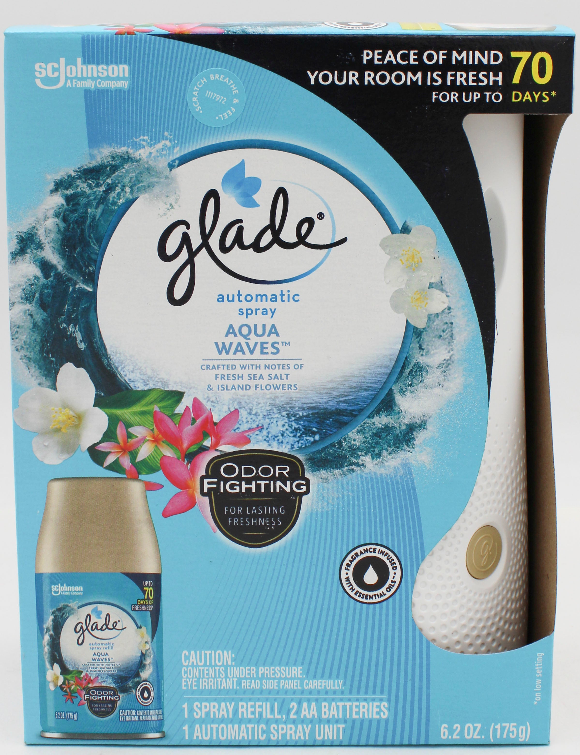 GLADE AUTOMATIC SPRAY STARTER KIT AQUA WAVES 1 SPRAYER + 1 REFILL 6.2oz US