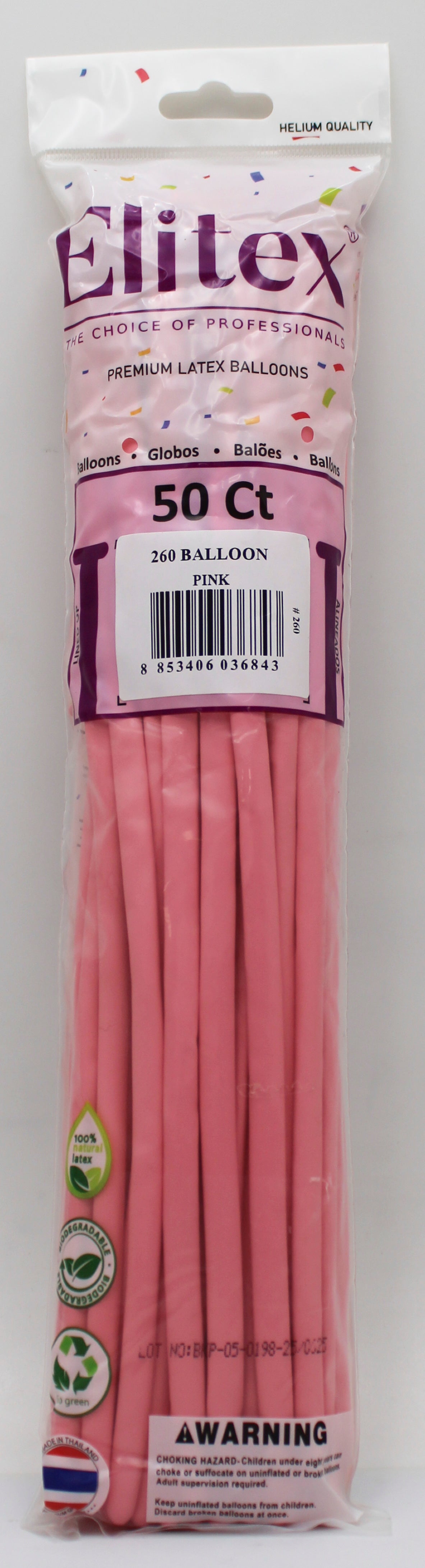 ELITEX 260" PINK MODELLING BALLOON, 50 PACK