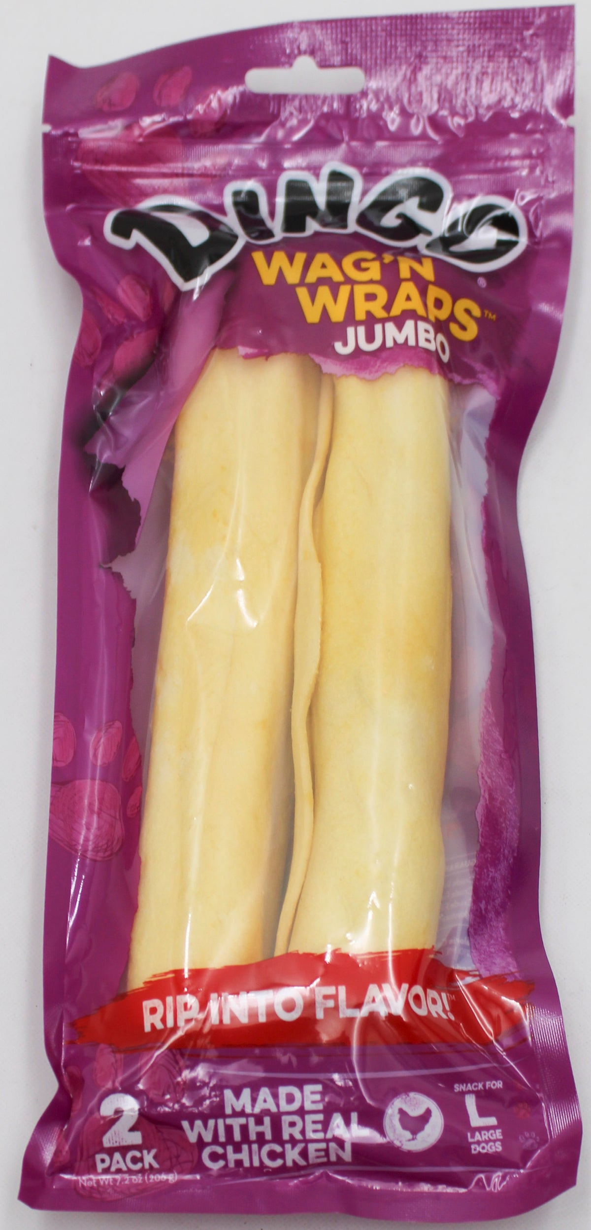 DINGO WAG'N-WRAP JUMBO DOG CHEWS CHICKEN 2CT BB 7/26/2027 NI