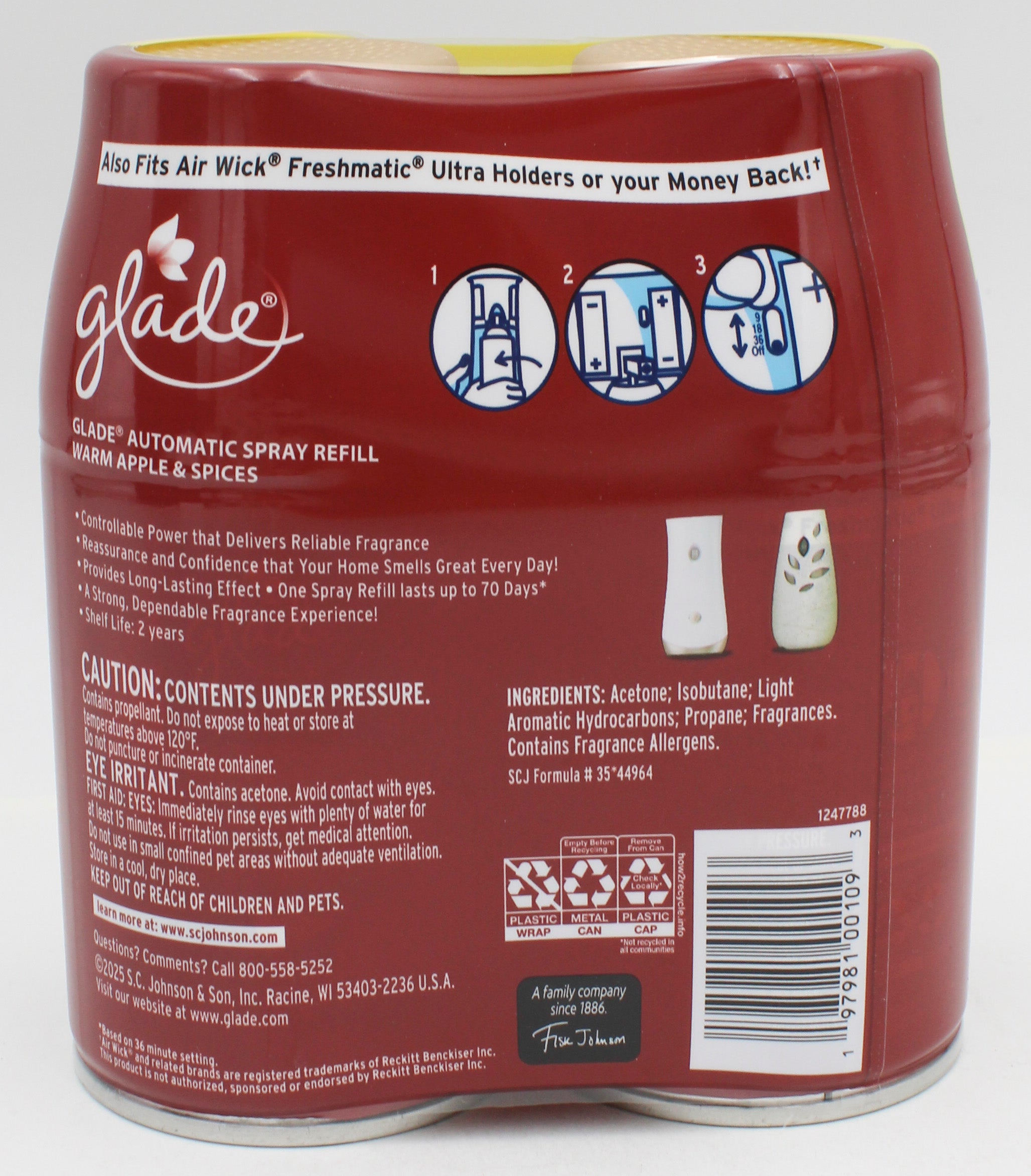 GLADE AUTOMATIC SPRAY WARM APPLE & SPICES 2 REFILLS 6.2oz US