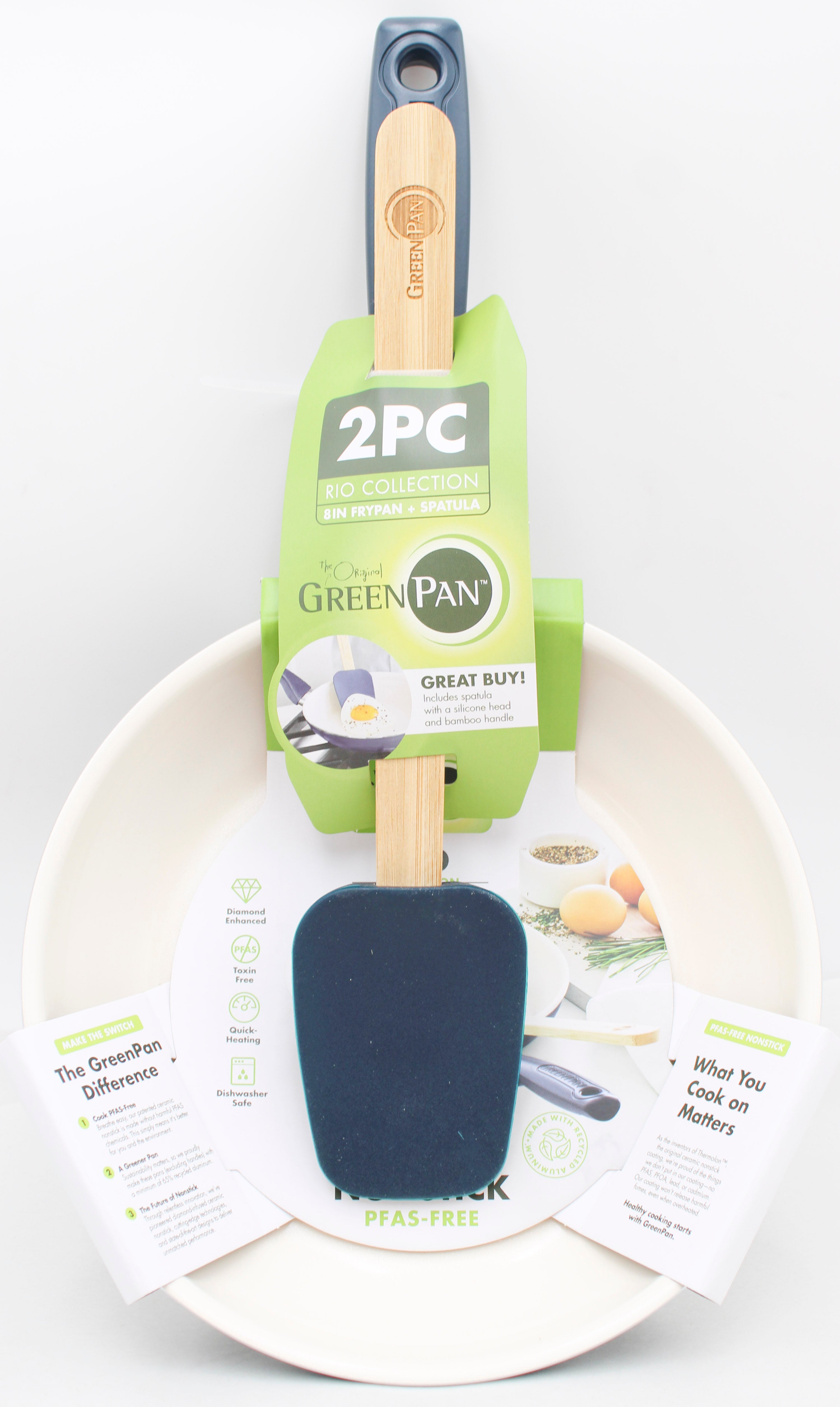 GREENPAN RIO CERAMIC NS 8'' FRY PAN W/ SPATULA - NAVY NI