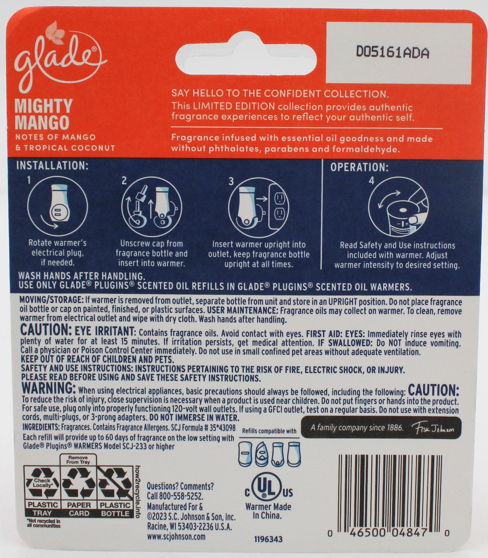 GLADE PLUGINS SCENTED OIL MIGHTY MANGO 2ct 0.67floz US